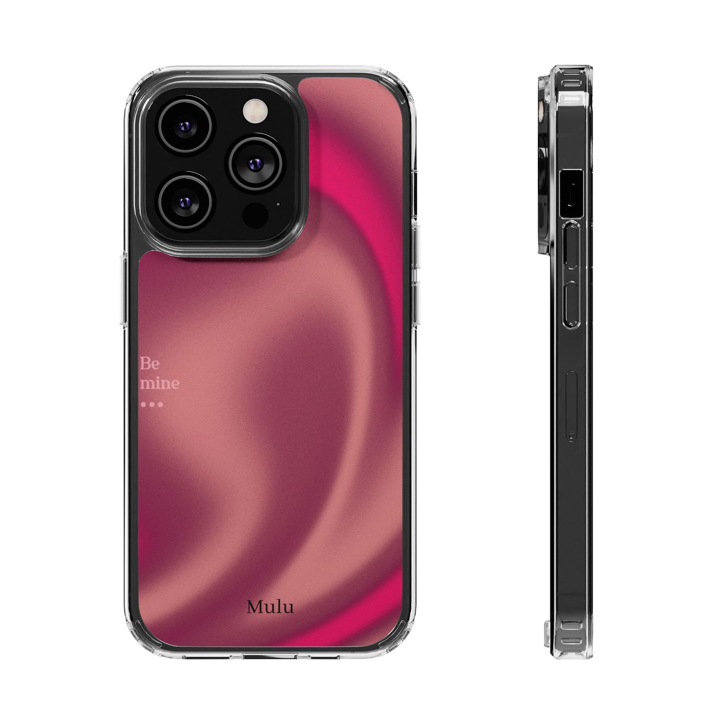 Clear Impact Phone Case — Pink Satin Swirl "Be mine" Design