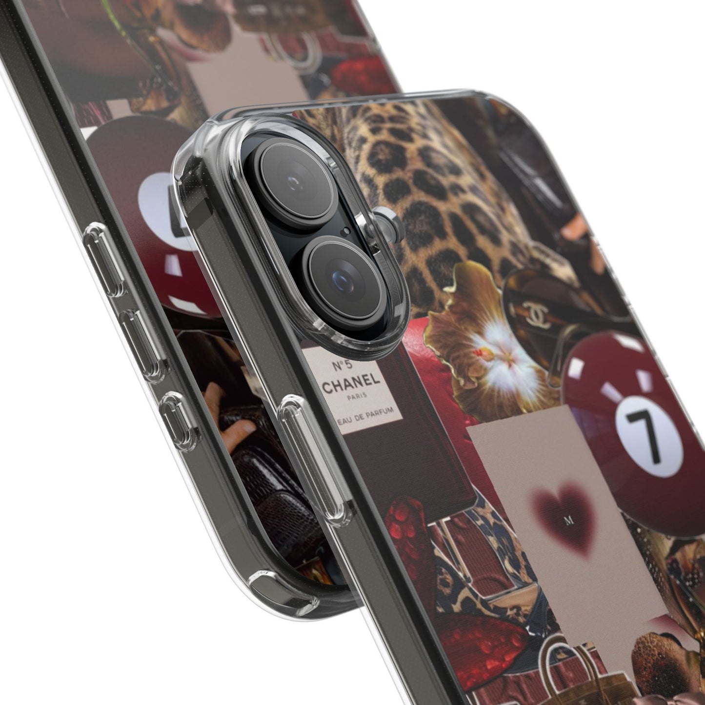 Clear Impact-Resistant Phone Case — Retro Cherry Collage Design