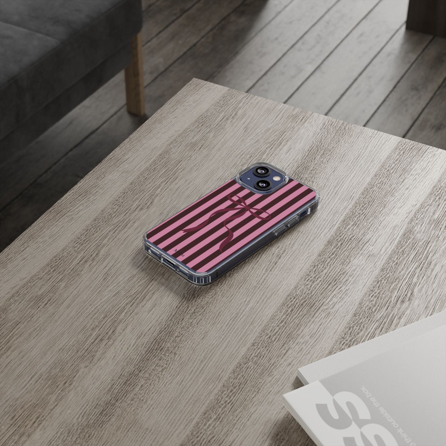 Pink Striped Ribbon Clear Impact-Resistant Phone Case