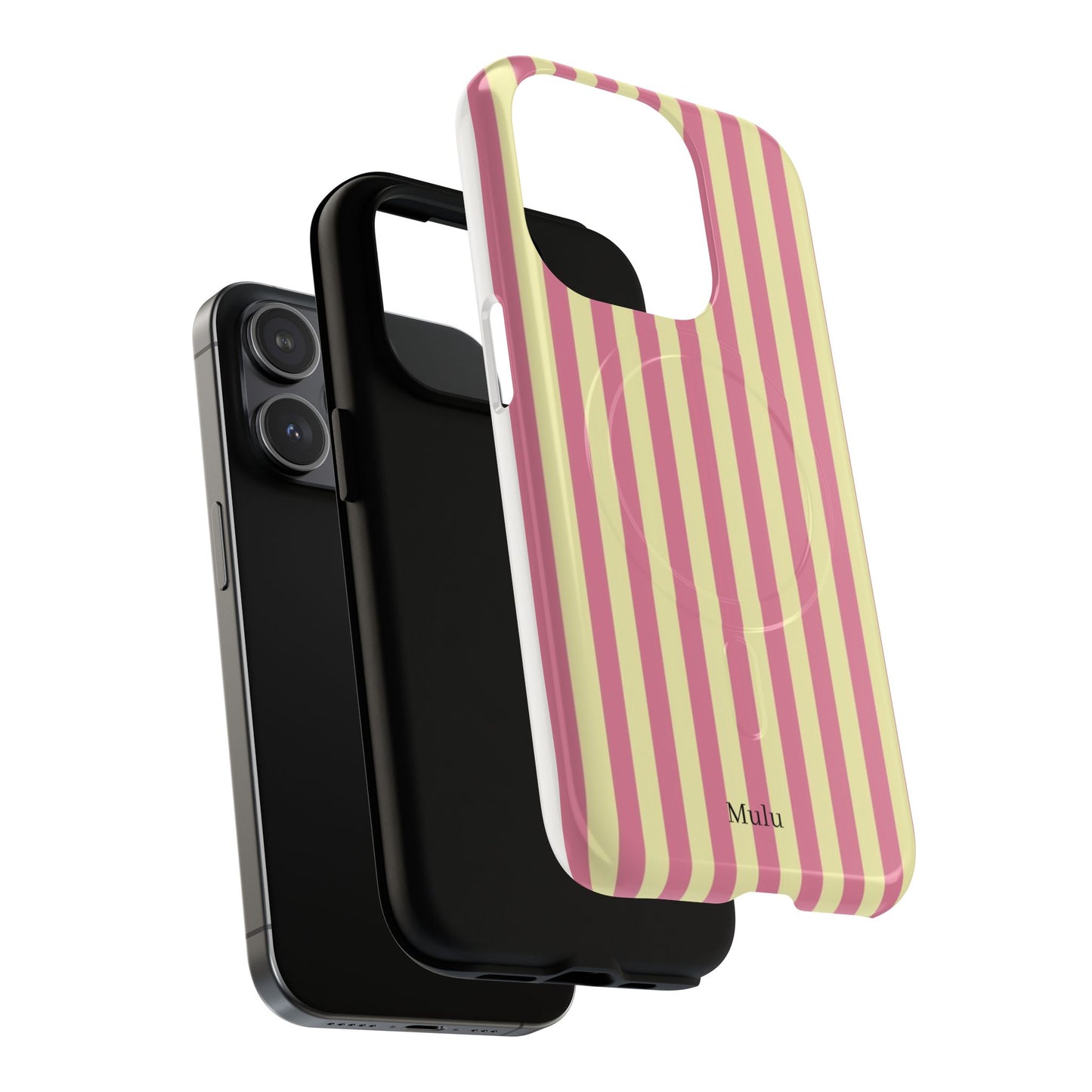 Striped Pink & Yellow Magnetic Tough Phone Case — Retro Pastel Protection