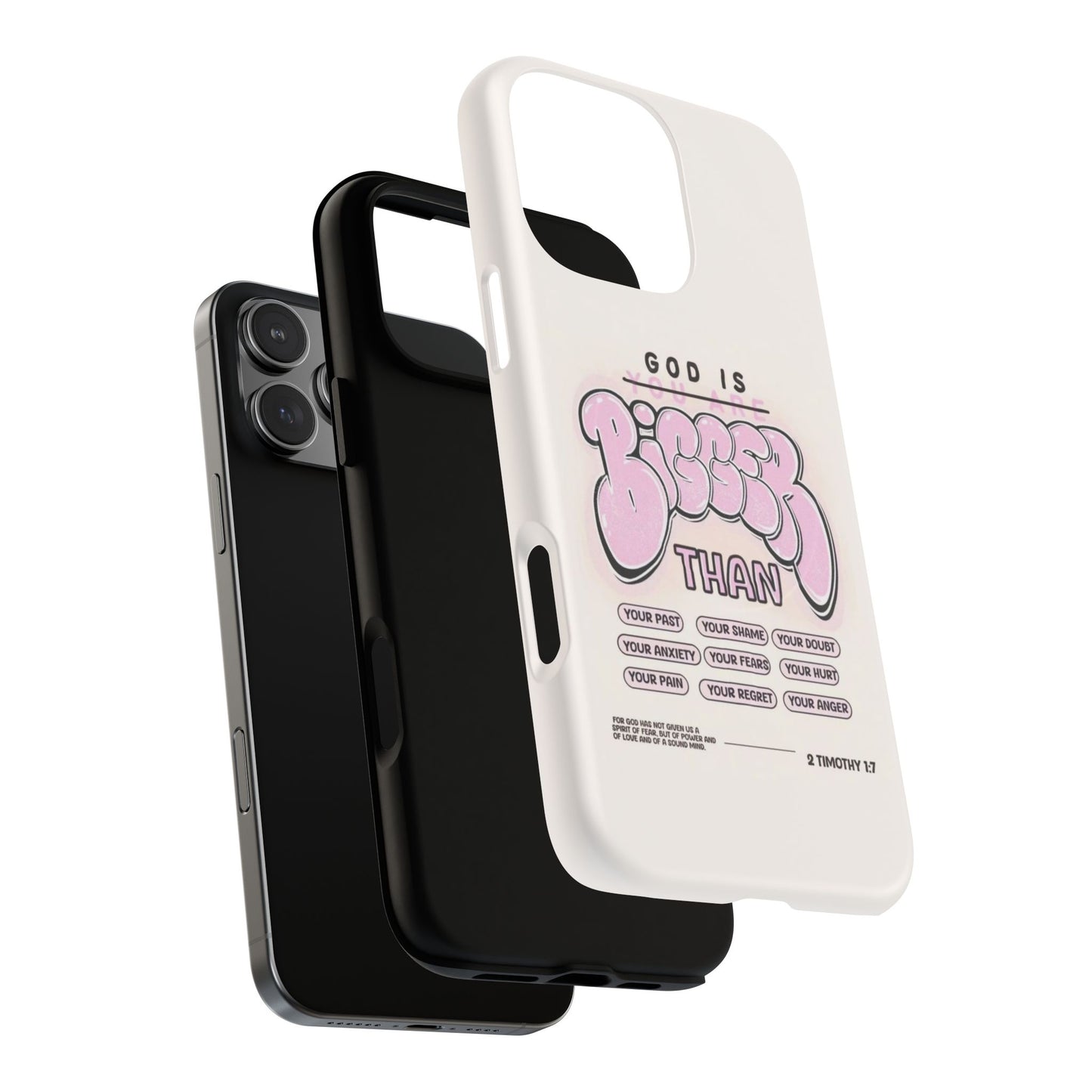 Tough Magnetic Phone Case — "God Is Bigger Than" Inspirational Pink Bubble Design
