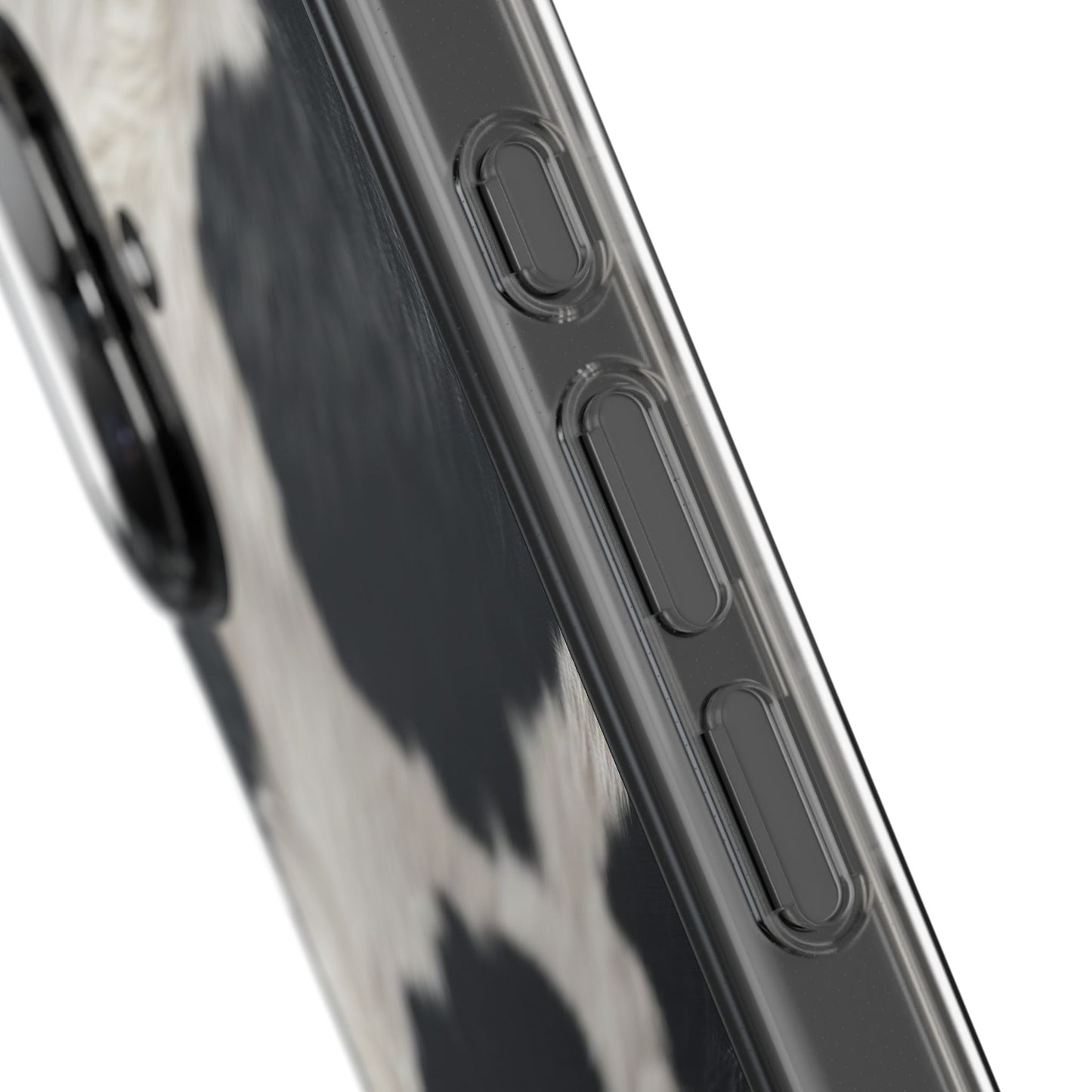 Cow Print Clear Impact Phone Case — Faux Fur Black & White Protection