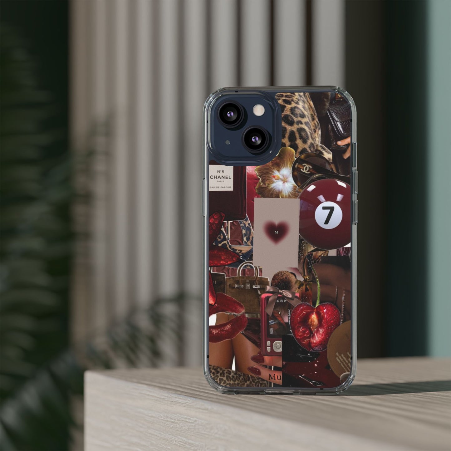 Clear Impact-Resistant Phone Case — Retro Cherry Collage Design