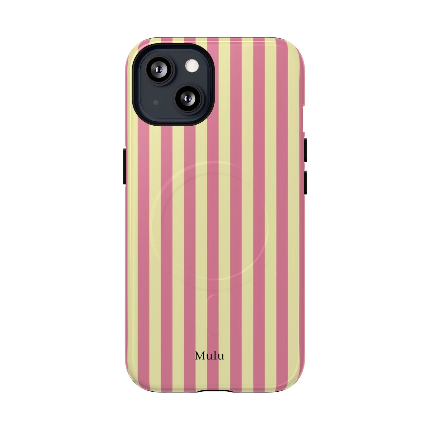 Striped Pink & Yellow Magnetic Tough Phone Case — Retro Pastel Protection