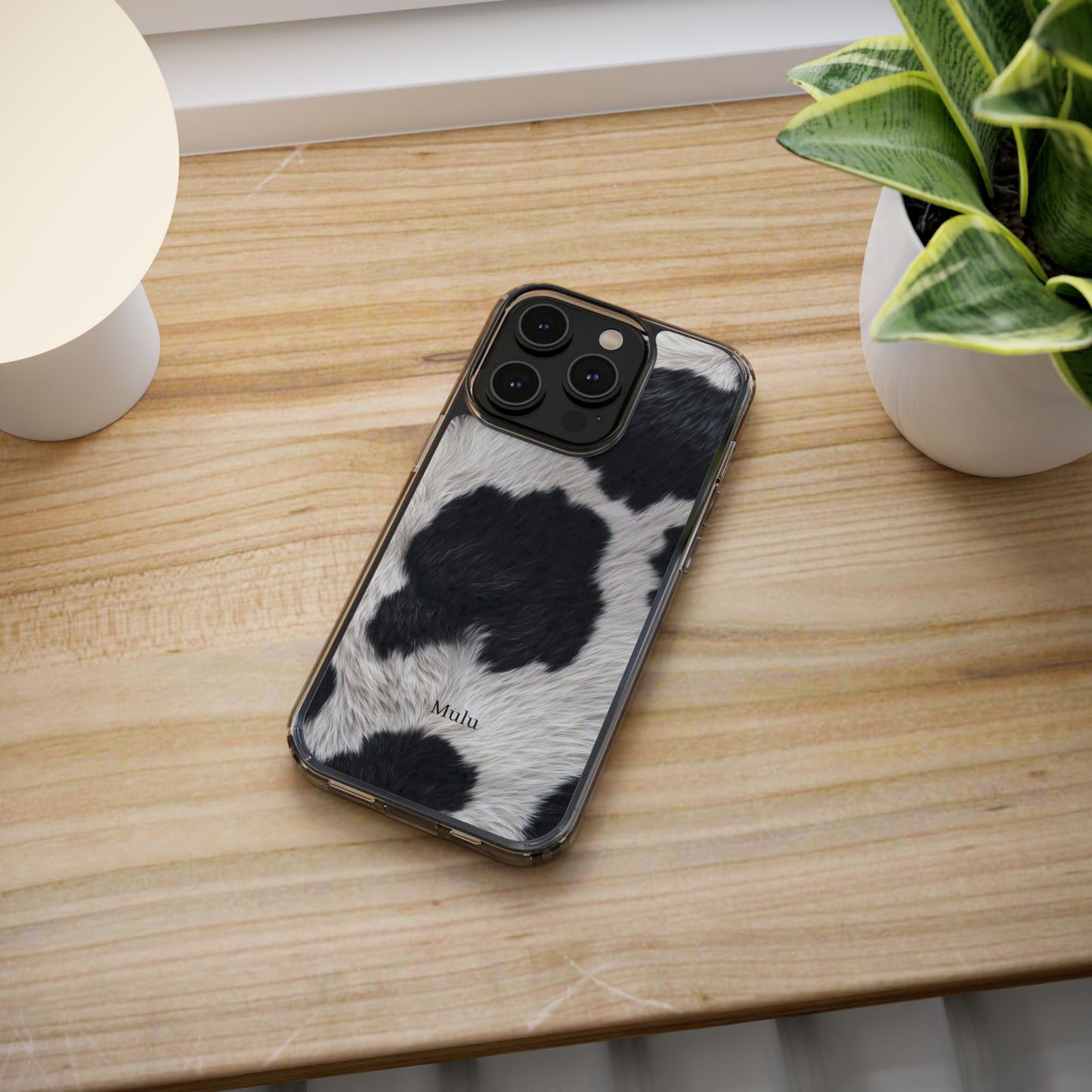 Cow Print Clear Impact Phone Case — Faux Fur Black & White Protection