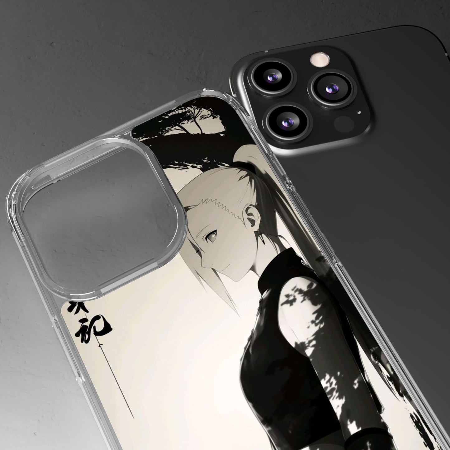 Anime Samurai Clear Phone Case — Monochrome Sumi-E Style
