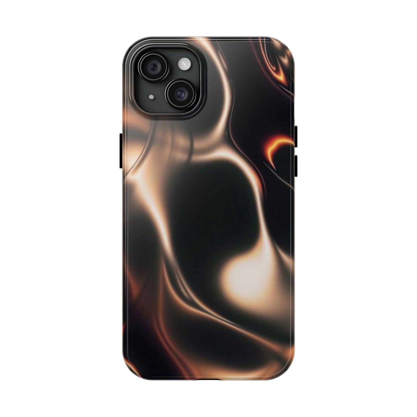 Abstract Liquid Glow Tough Phone Case — Black & Bronze Swirl Protective Cover