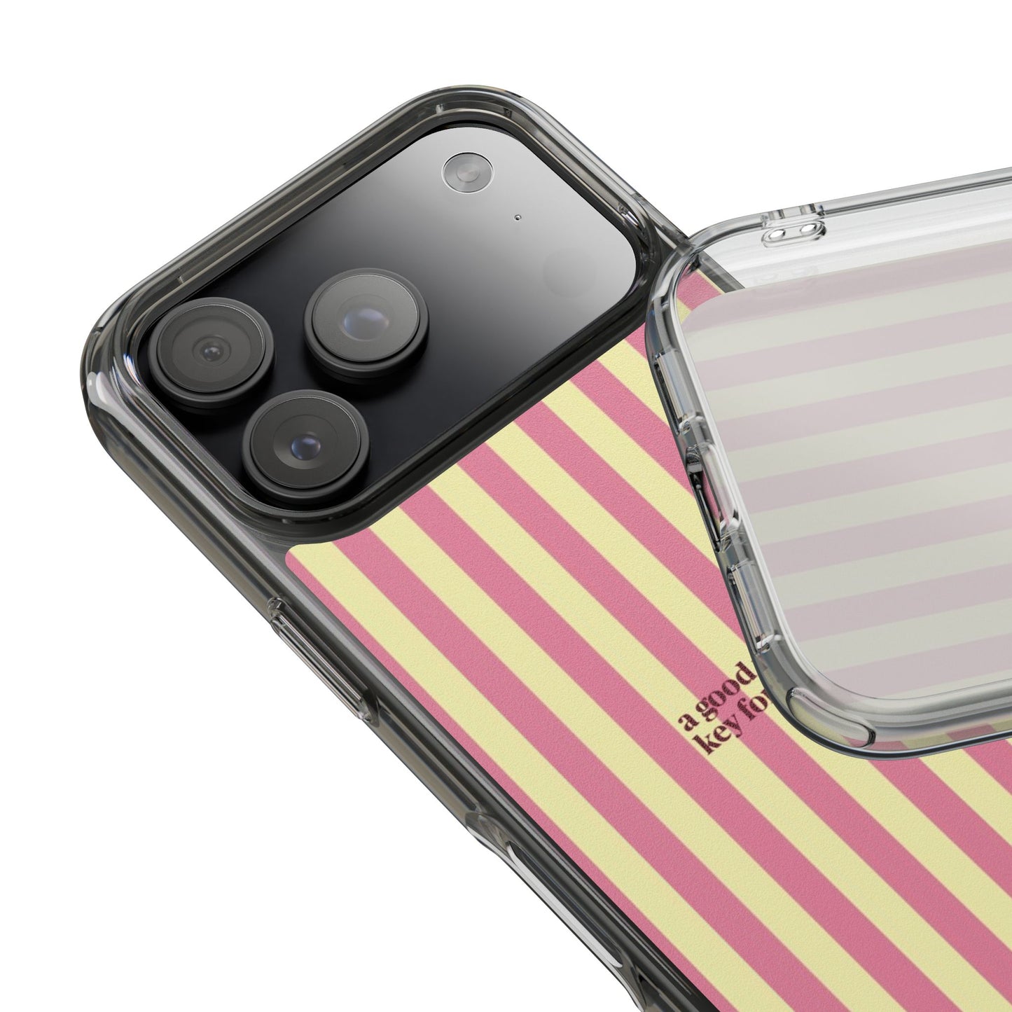 Striped Clear Phone Case — "A Good Mindset Is Key for a Good Life" Motivational iPhone Case