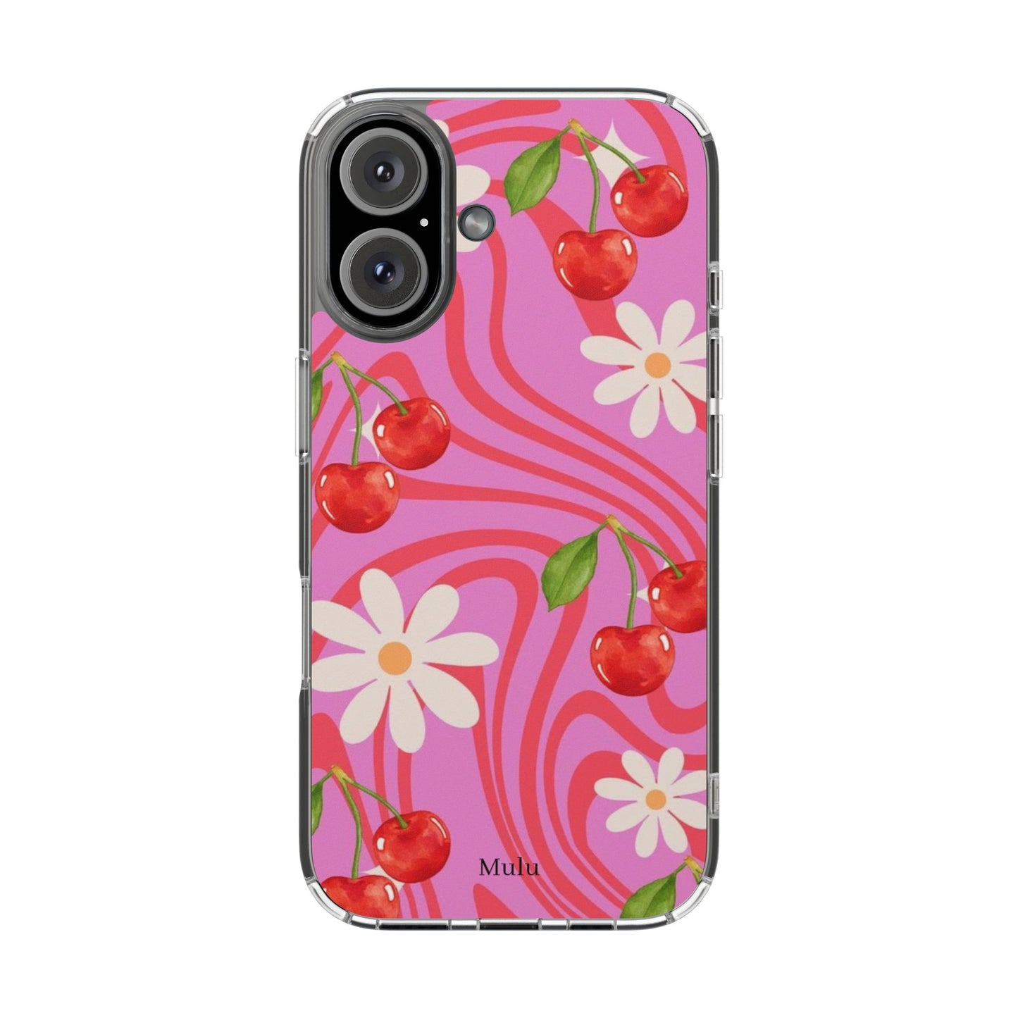 Clear Impact Phone Case — Retro Cherry & Daisy Floral Design