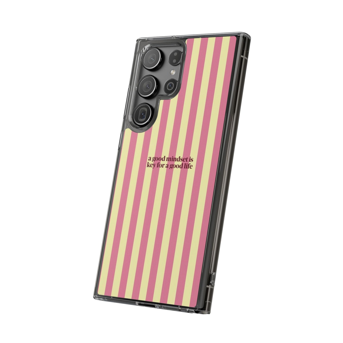 Striped Clear Phone Case — "A Good Mindset Is Key for a Good Life" Motivational iPhone Case