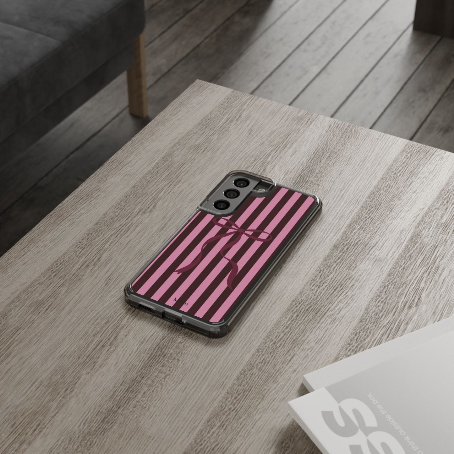 Pink Striped Ribbon Clear Impact-Resistant Phone Case