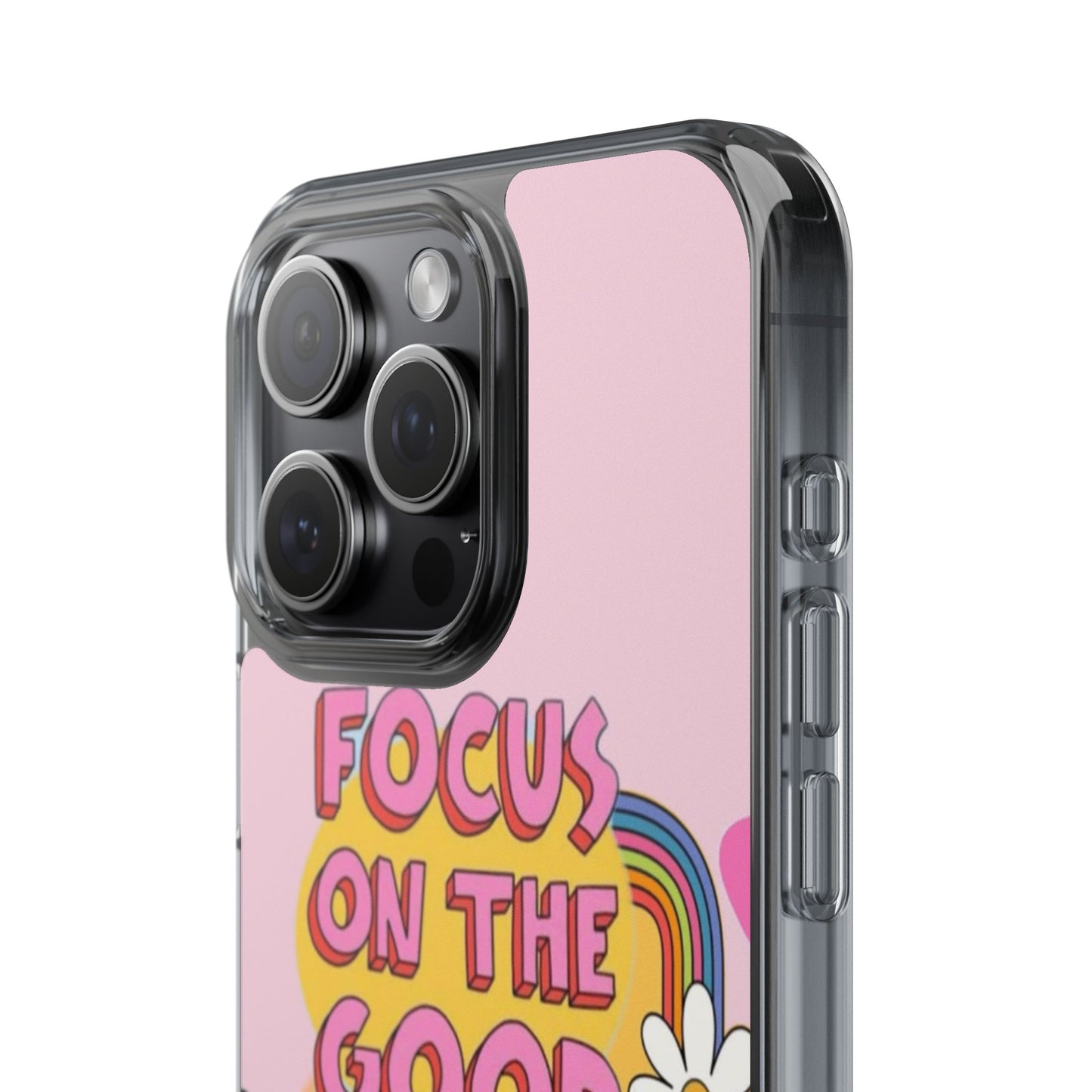 Clear Impact-Resistant Case — "Focus On The Good" Retro Floral Phone Cover