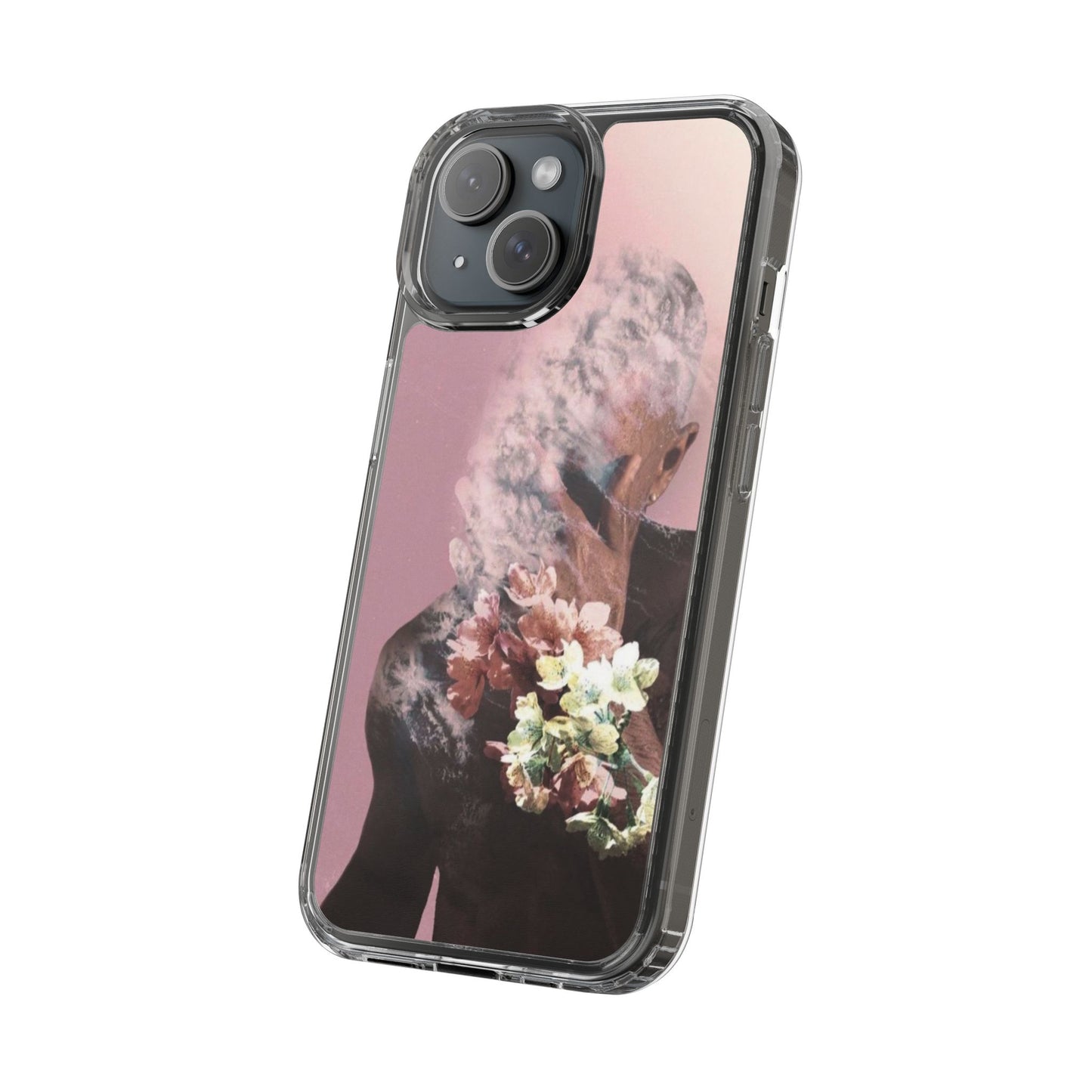 Clear Phone Case — Pink Floral Smoke Art iPhone Case