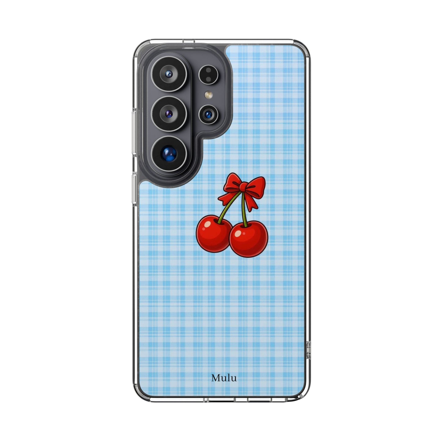 Clear Cherry Gingham Phone Case — Impact-Resistant Clear Case with Red Cherry Design