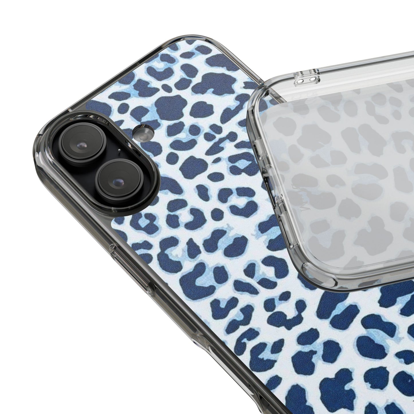 Clear Impact-Resistant Phone Case — Blue Watercolor Leopard Print