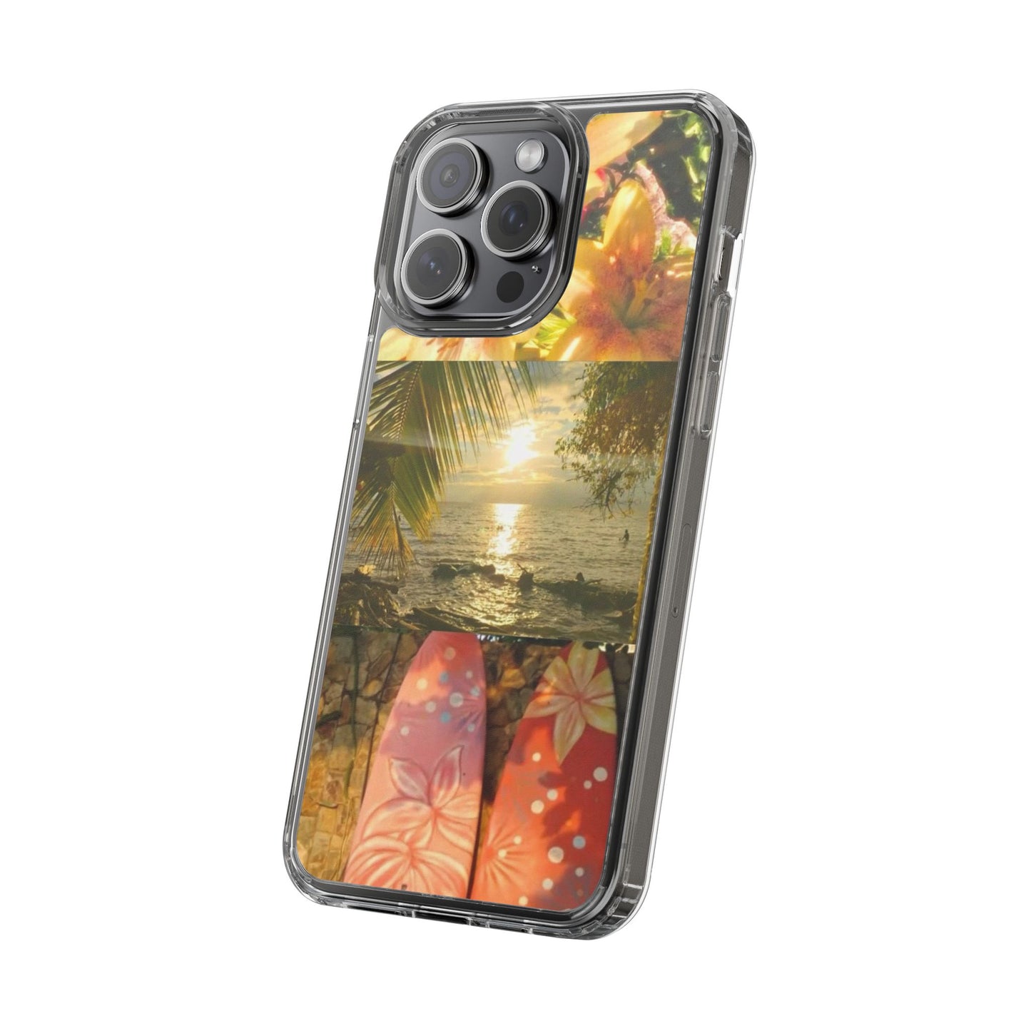 Tropical Sunset Phone Case — Floral Surfboard Clear iPhone Case