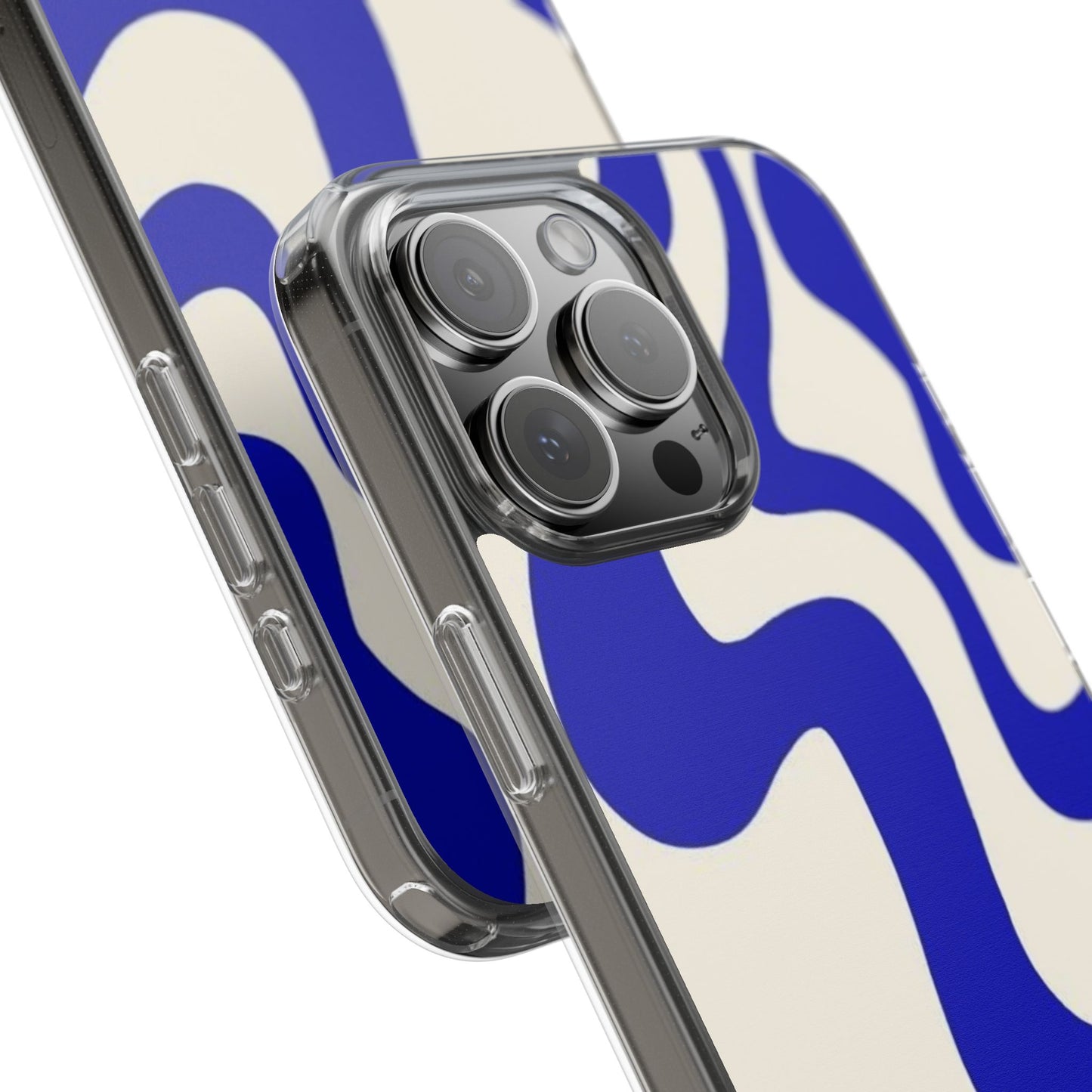 Clear Impact-Resistant Case — Blue Abstract Wavy Pattern