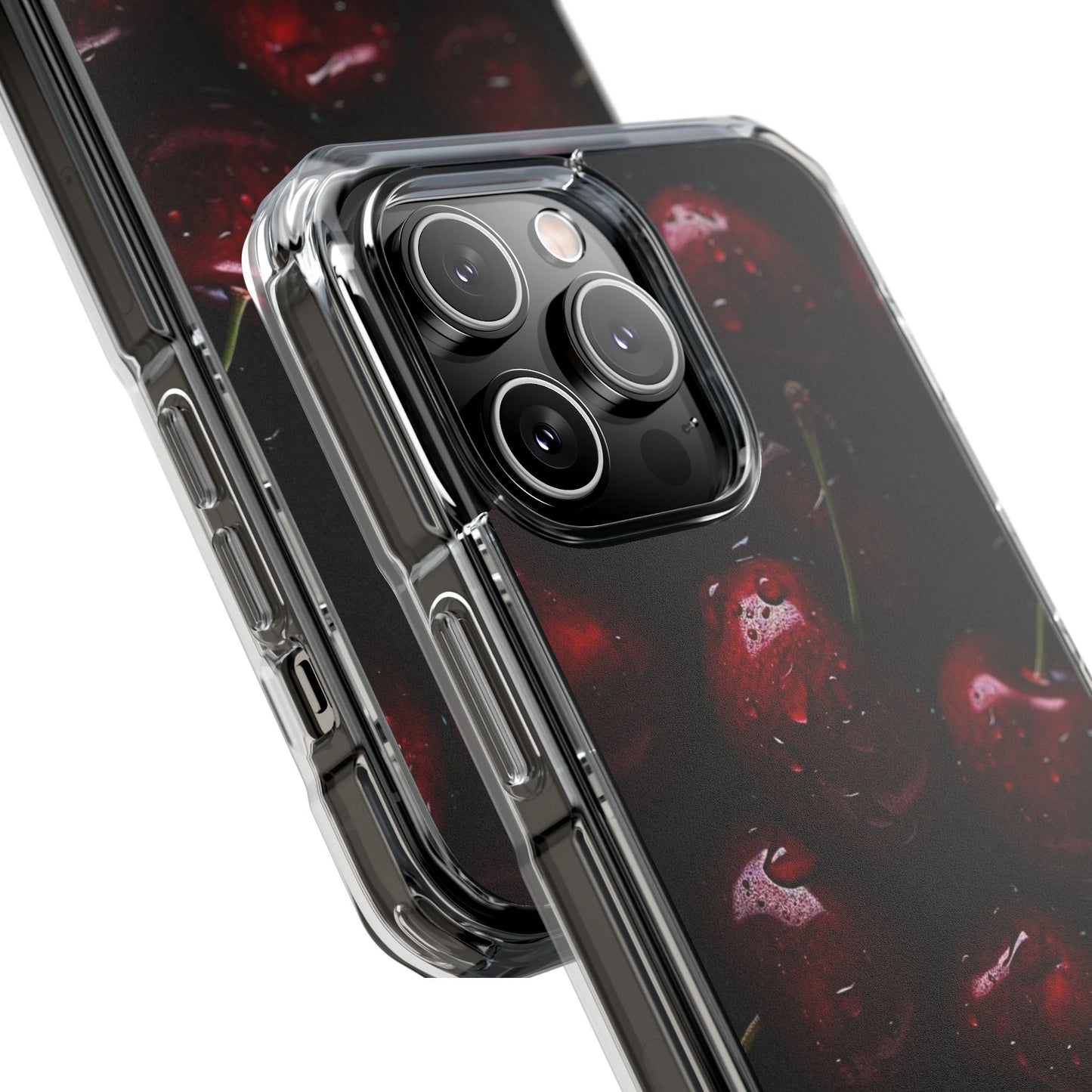 Cherry Pattern Clear Magnetic Phone Case — Dark Red Fruit Design