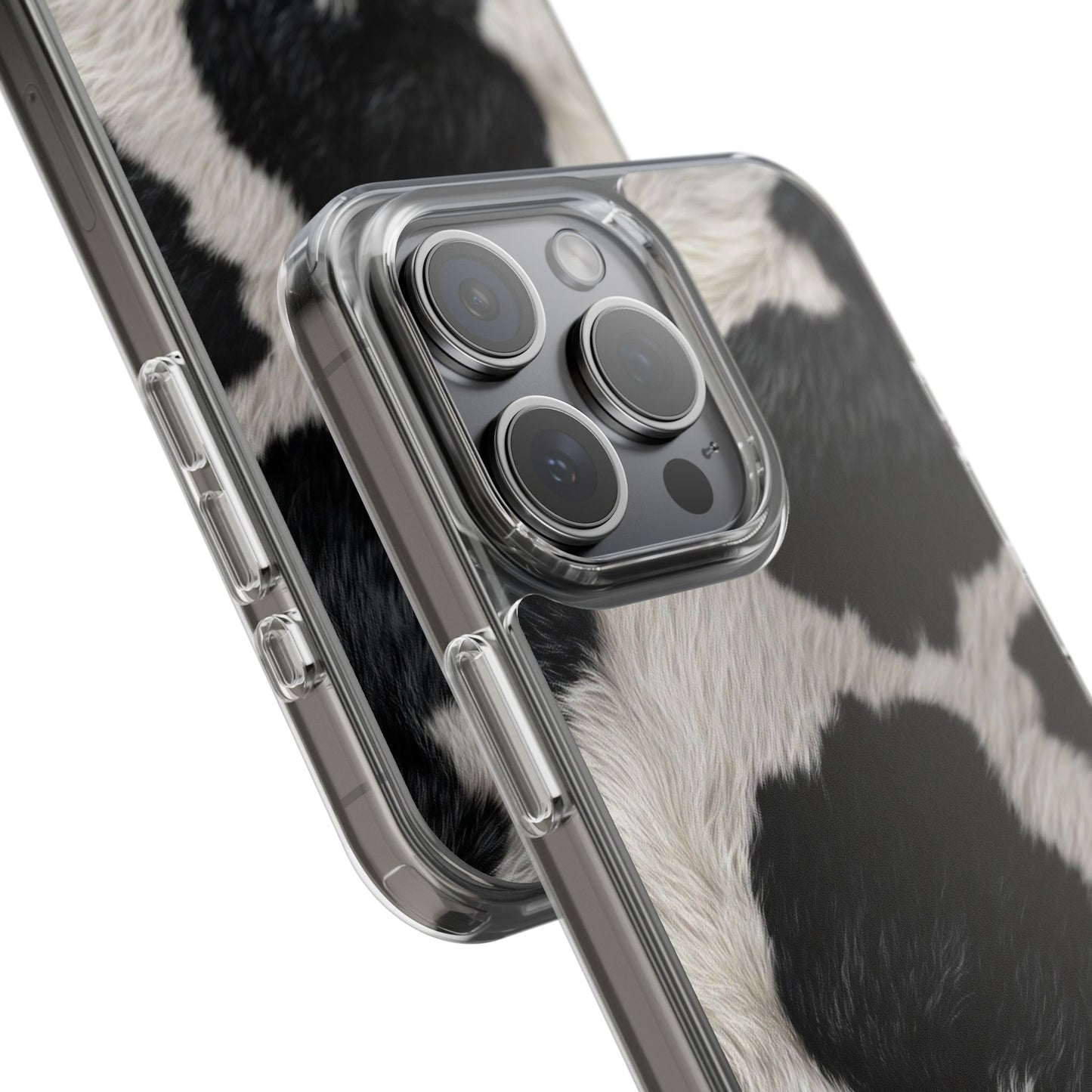 Cow Print Clear Impact Phone Case — Faux Fur Black & White Protection