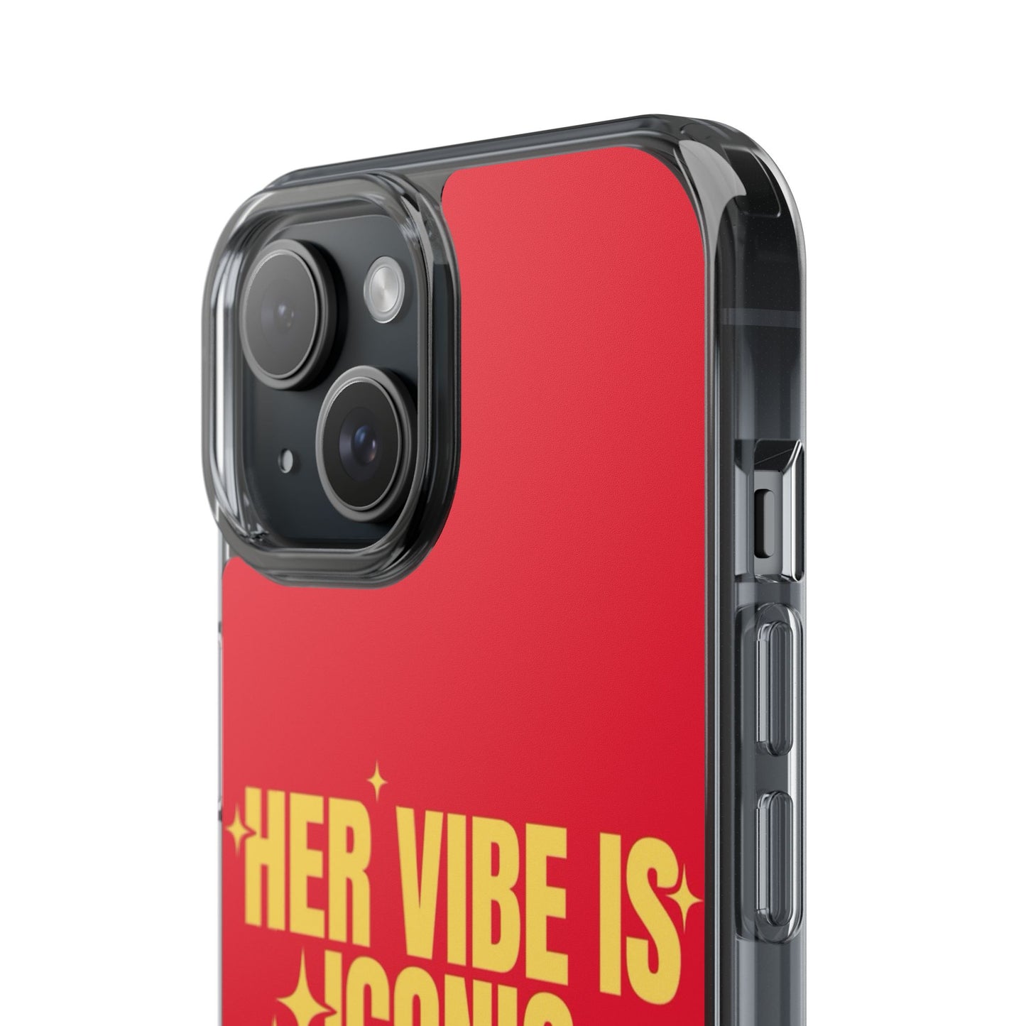 Clear Impact-Resistant Phone Case — "Her Vibe Is Iconic" Red Protective Cover