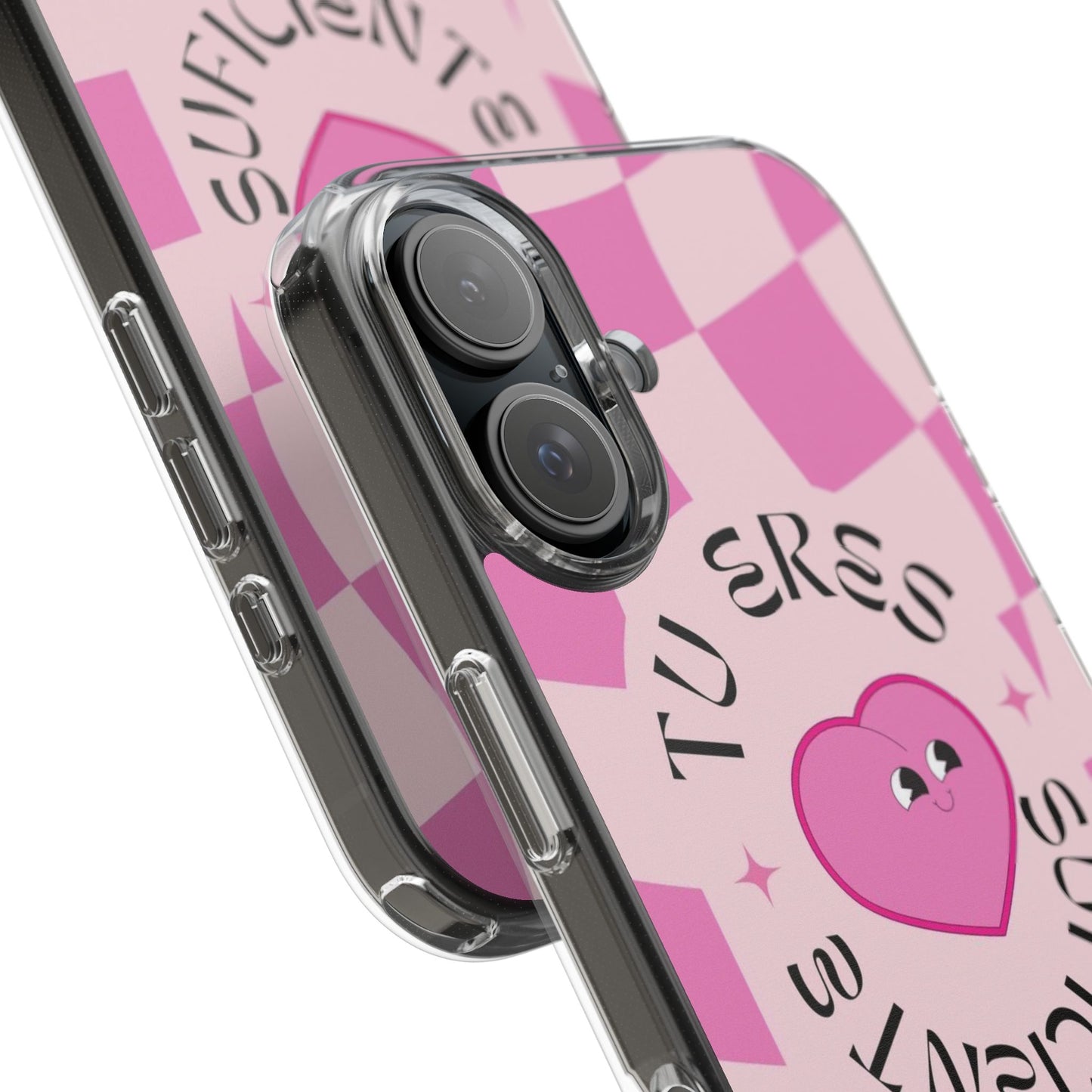 Clear Impact-Resistant Phone Case — Pink Checkerheart “Tu Eres Suficiente” Design