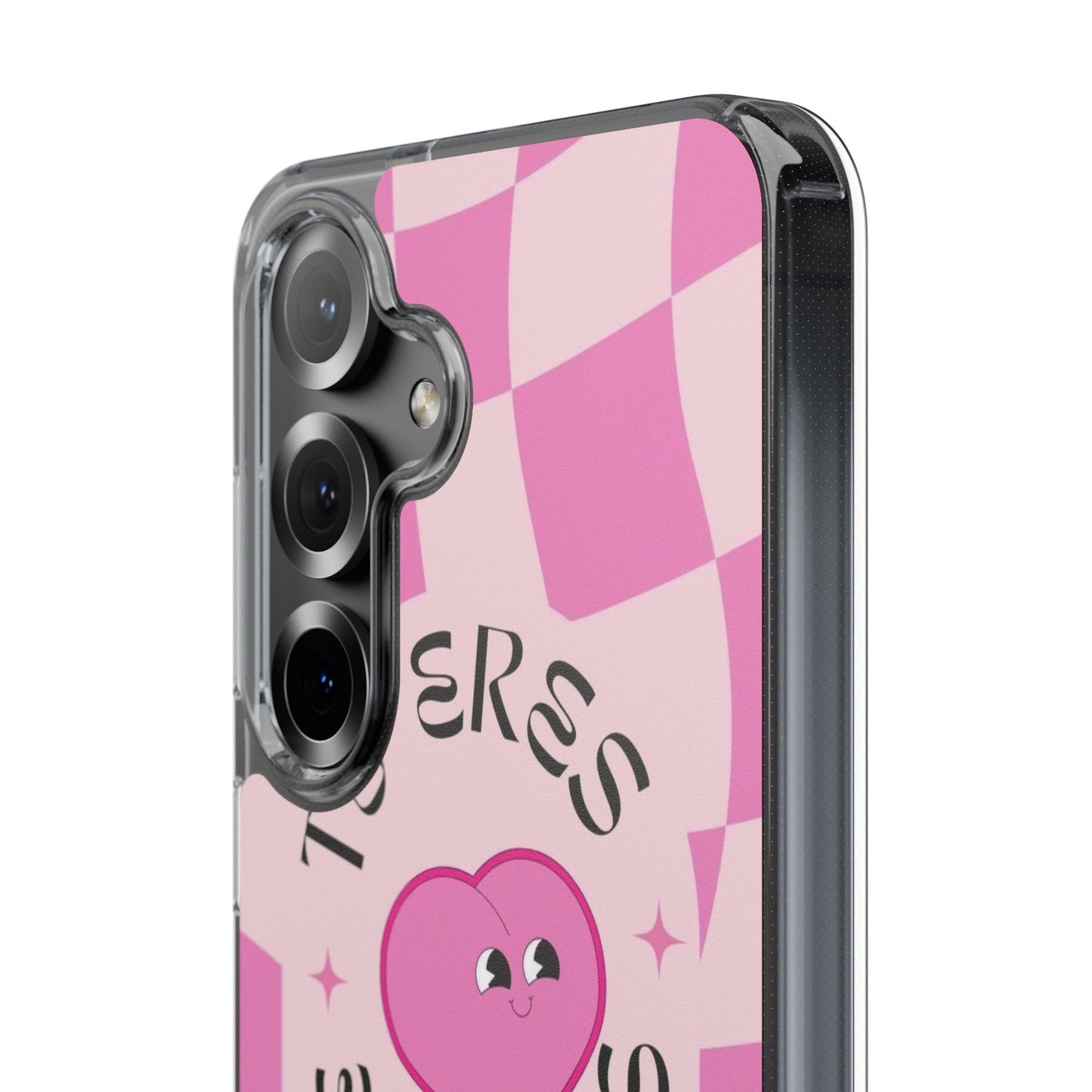 Clear Impact-Resistant Phone Case — Pink Checkerheart “Tu Eres Suficiente” Design