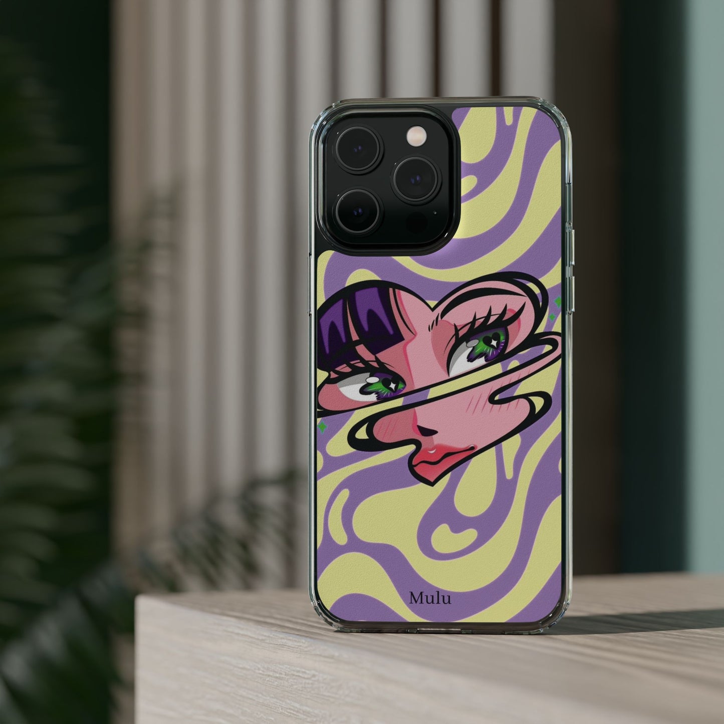 Clear Impact-Resistant Case — Retro Psychedelic Heart Face Design