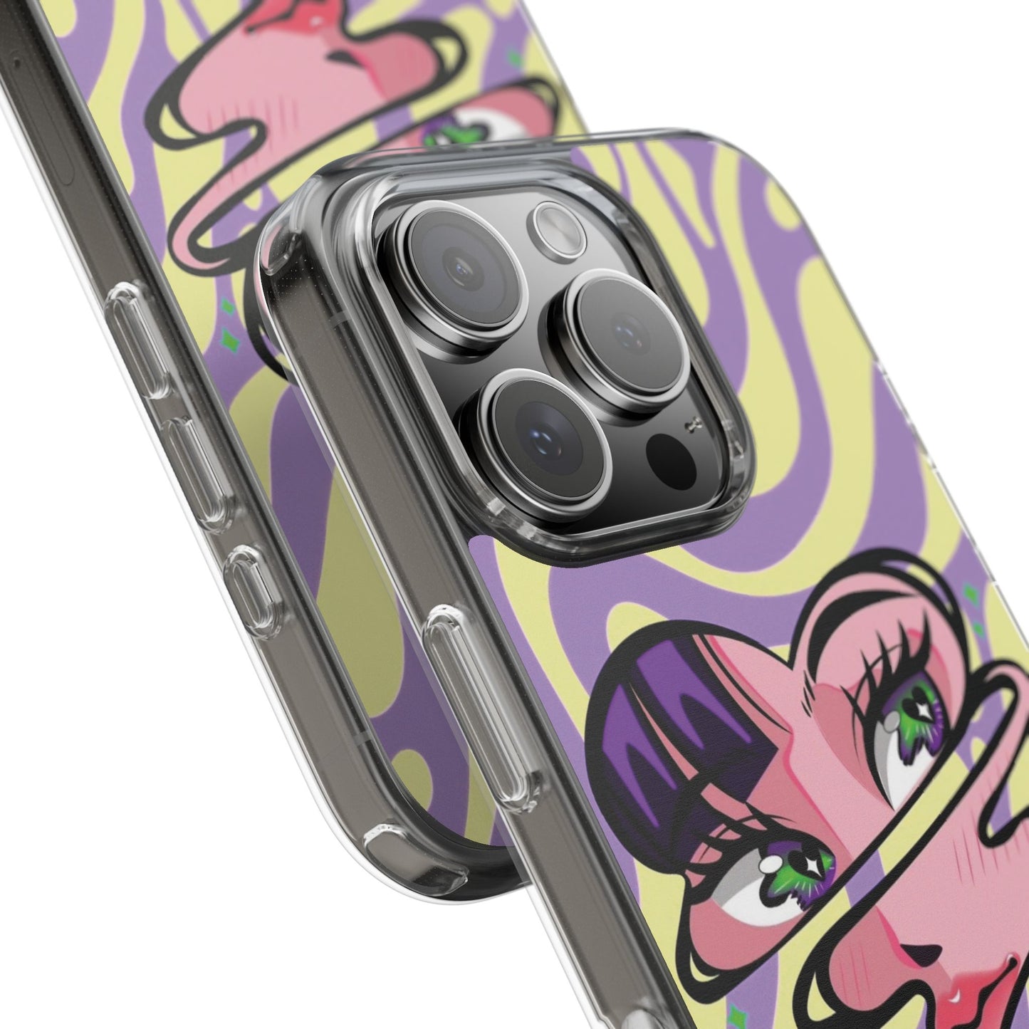 Clear Impact-Resistant Case — Retro Psychedelic Heart Face Design