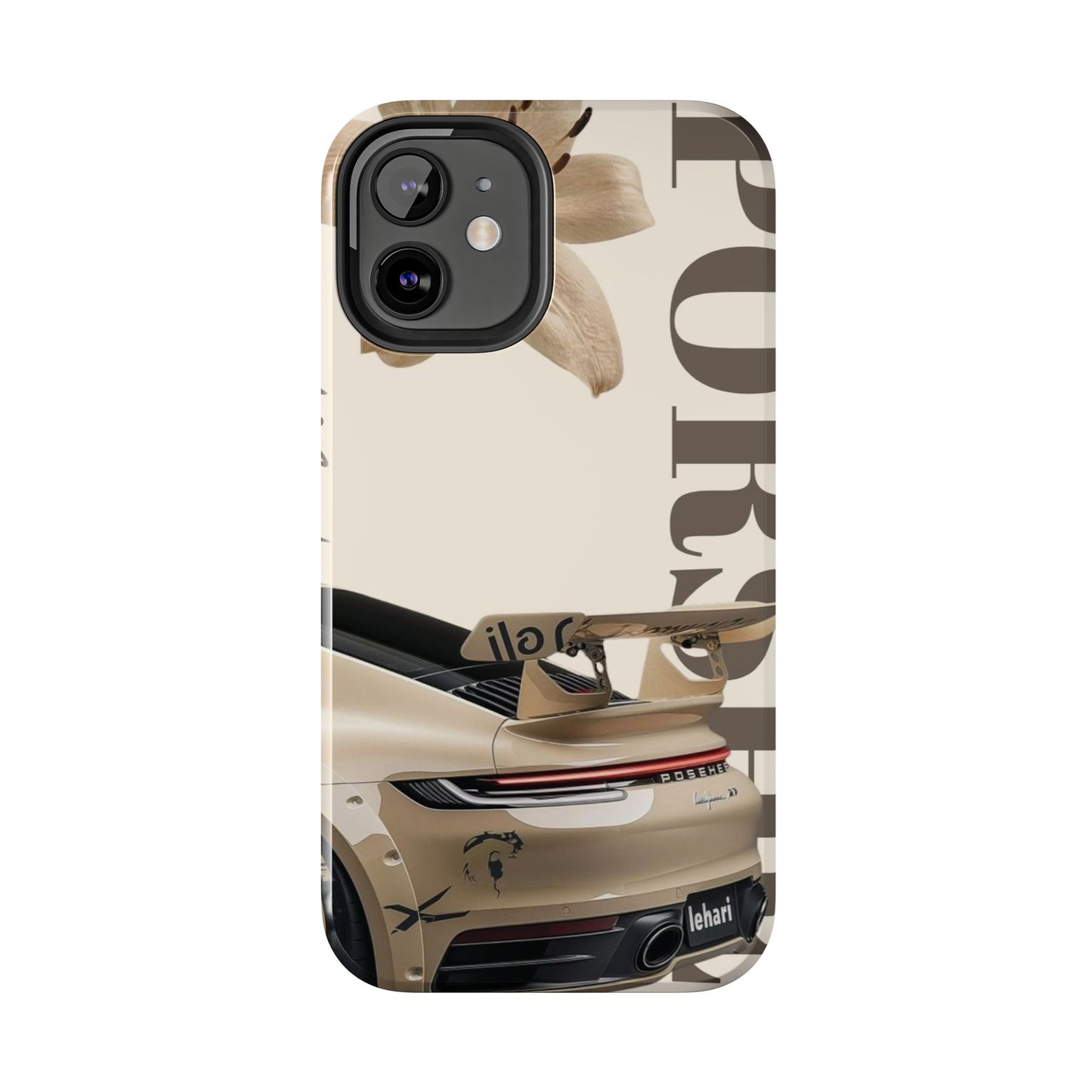 Tough Phone Case — Beige Sports Car Design with 'Tourist' Typography