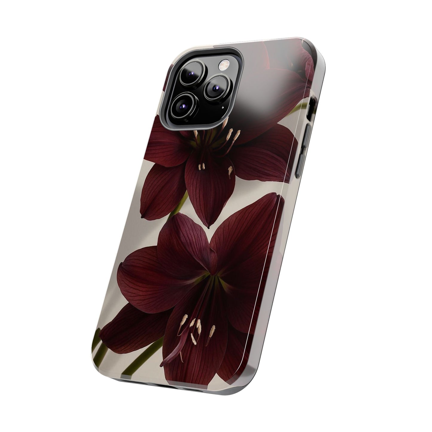 Amaryllis Noir Tough Phone Case — Dark Burgundy Floral Protective Cover