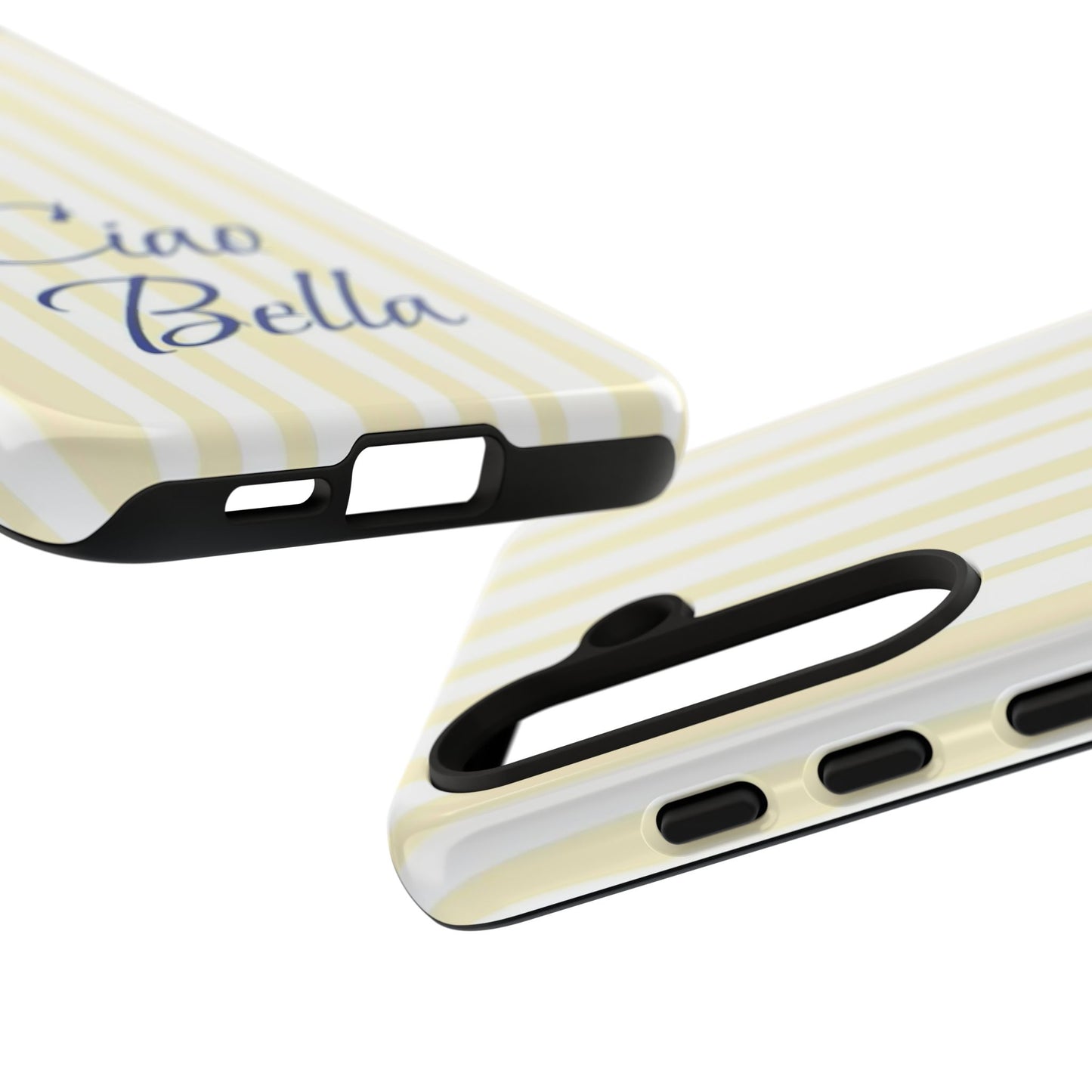 Ciao Bella Phone Case – Striped Elegant Italian Script Protective Cover