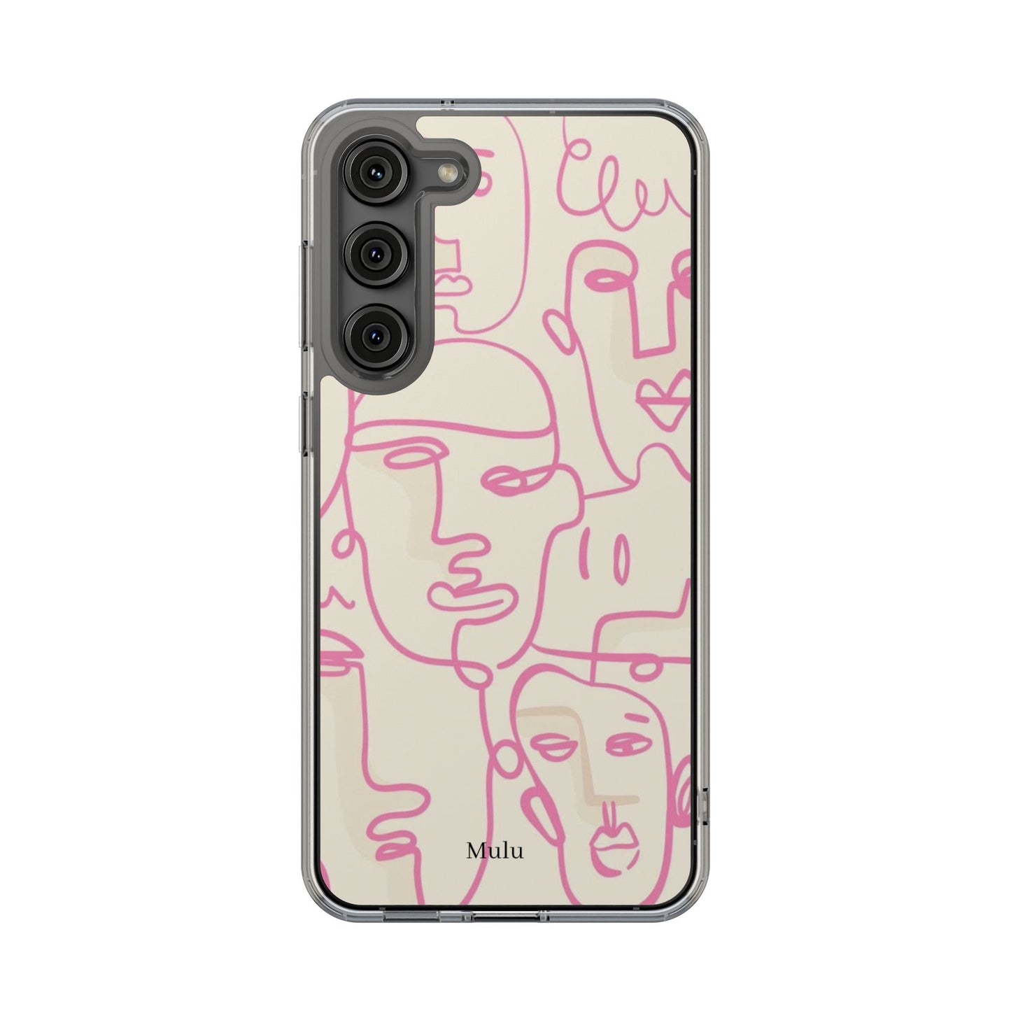 Clear Impact-Resistant Phone Case — Pink Minimalist Line Faces Design
