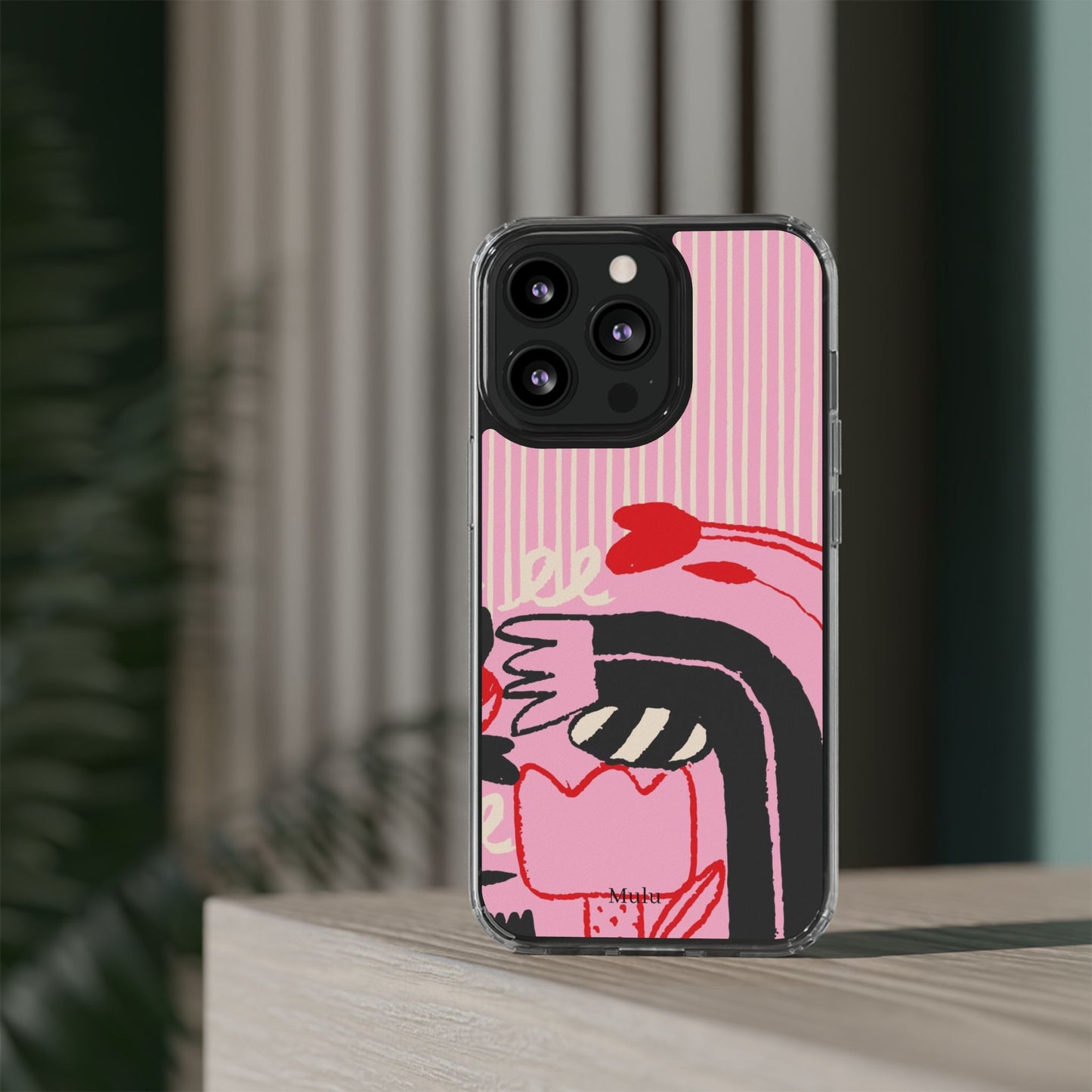 Clear Impact-Resistant Case — Pink Cute Heart Cartoon Design