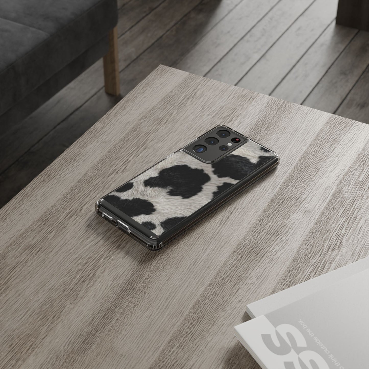 Cow Print Clear Impact Phone Case — Faux Fur Black & White Protection