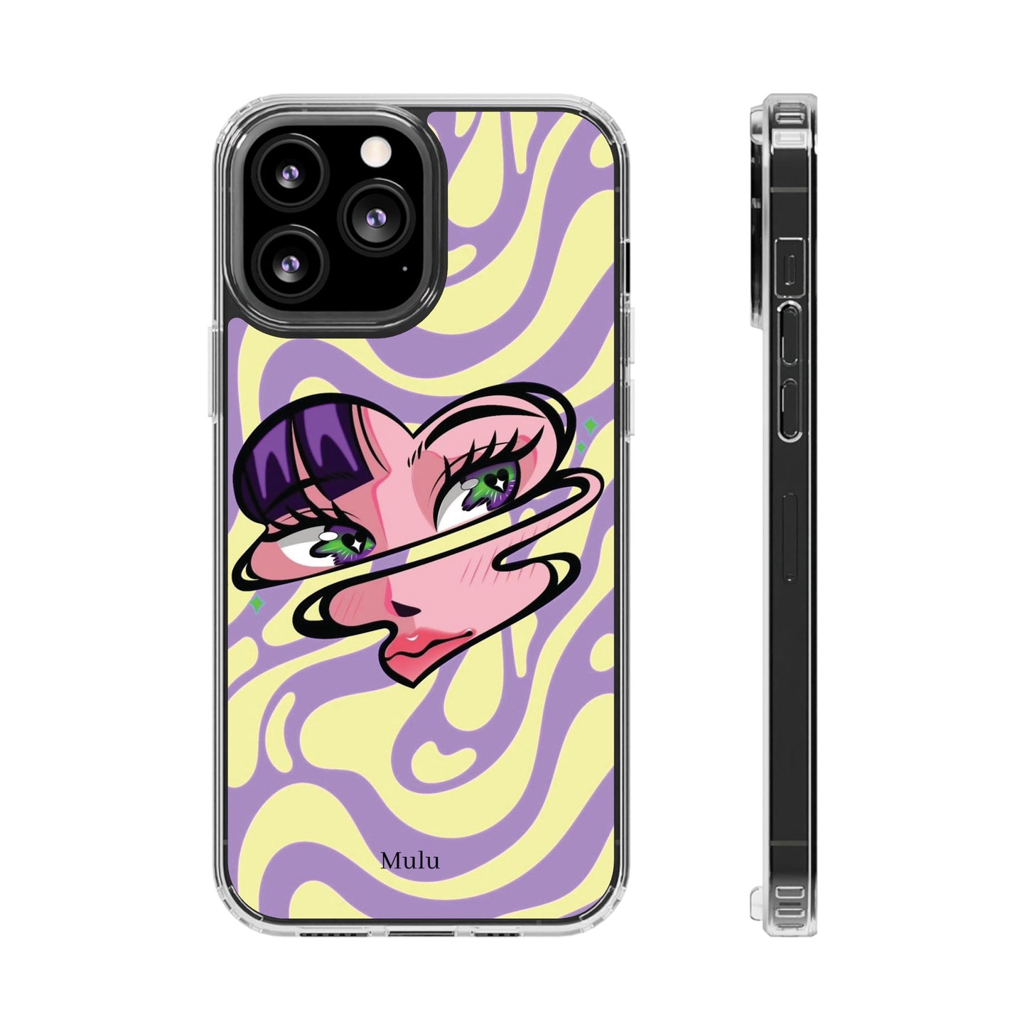 Clear Impact-Resistant Case — Retro Psychedelic Heart Face Design