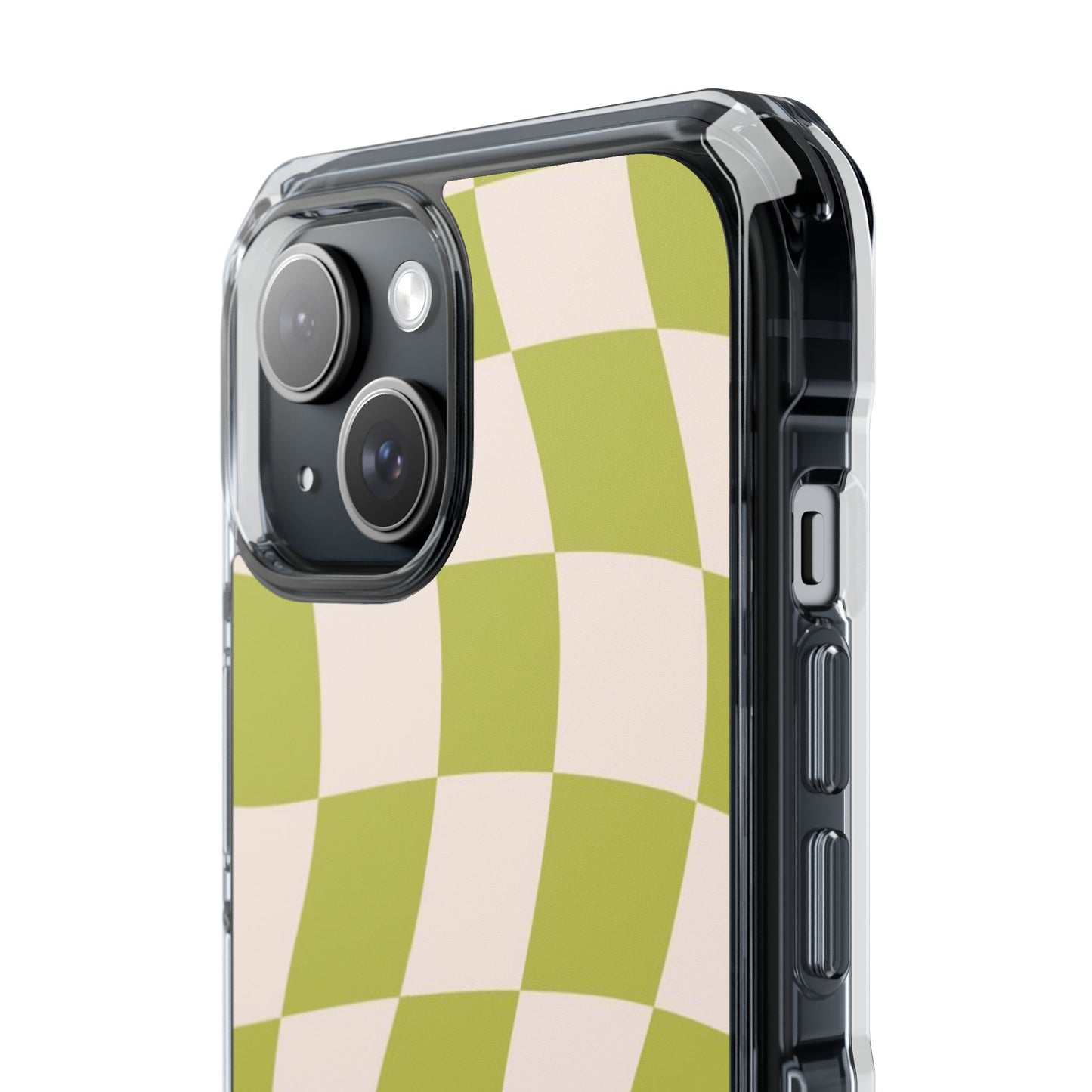 Clear Magnetic Phone Case — Olive Retro Check Pattern