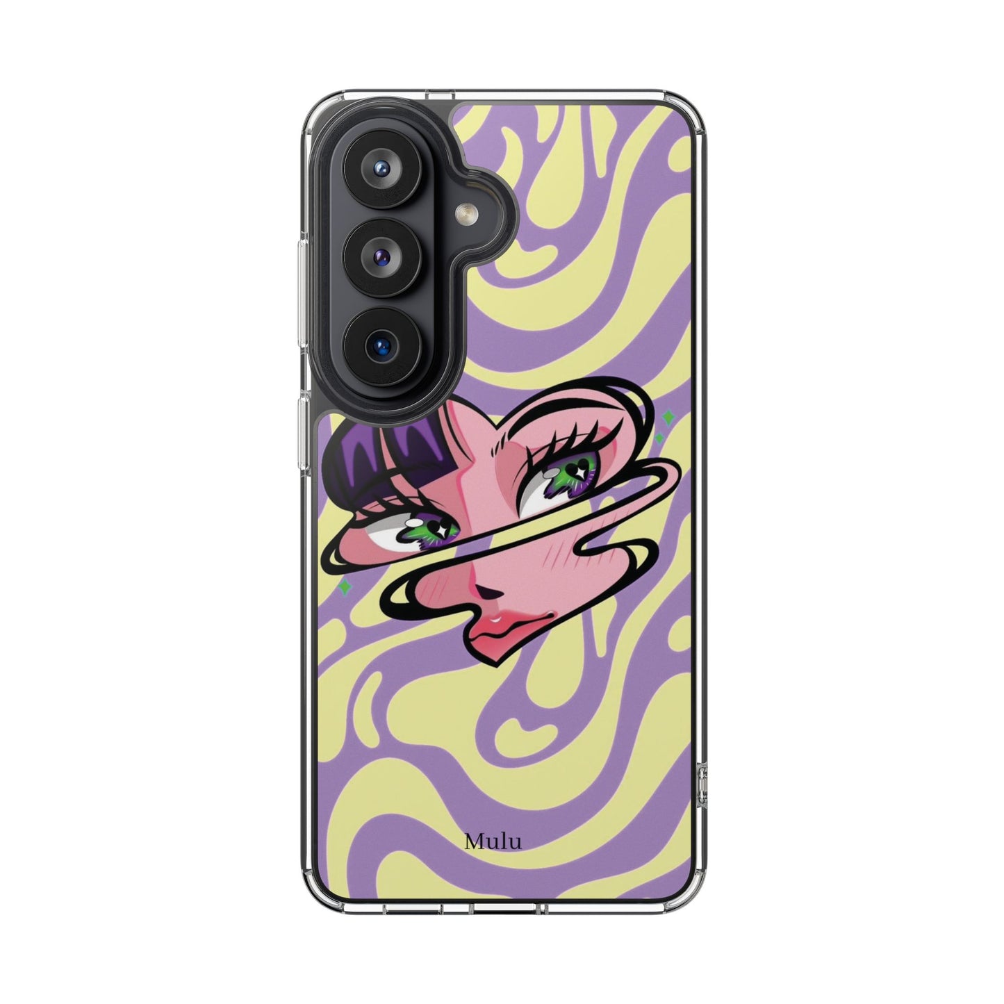 Clear Impact-Resistant Case — Retro Psychedelic Heart Face Design