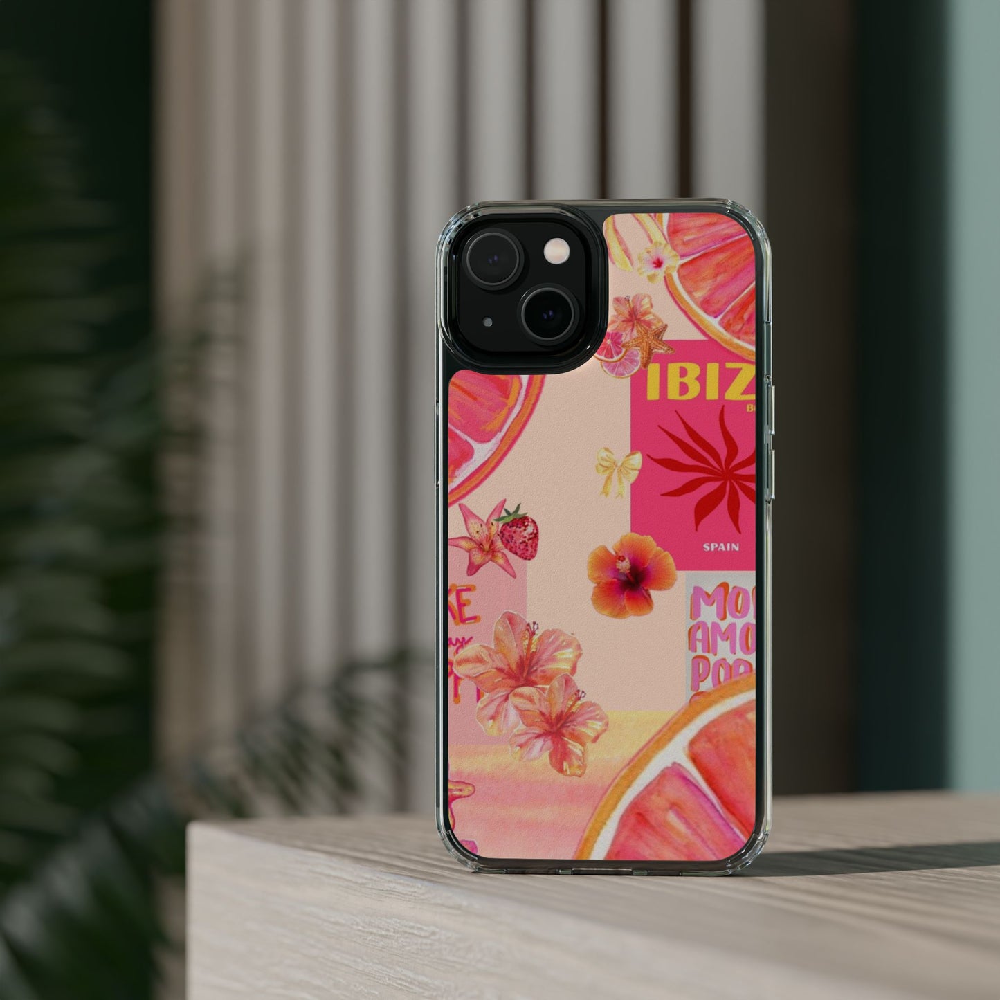 Clear Impact Phone Case — Pink Ibiza Citrus Floral Design