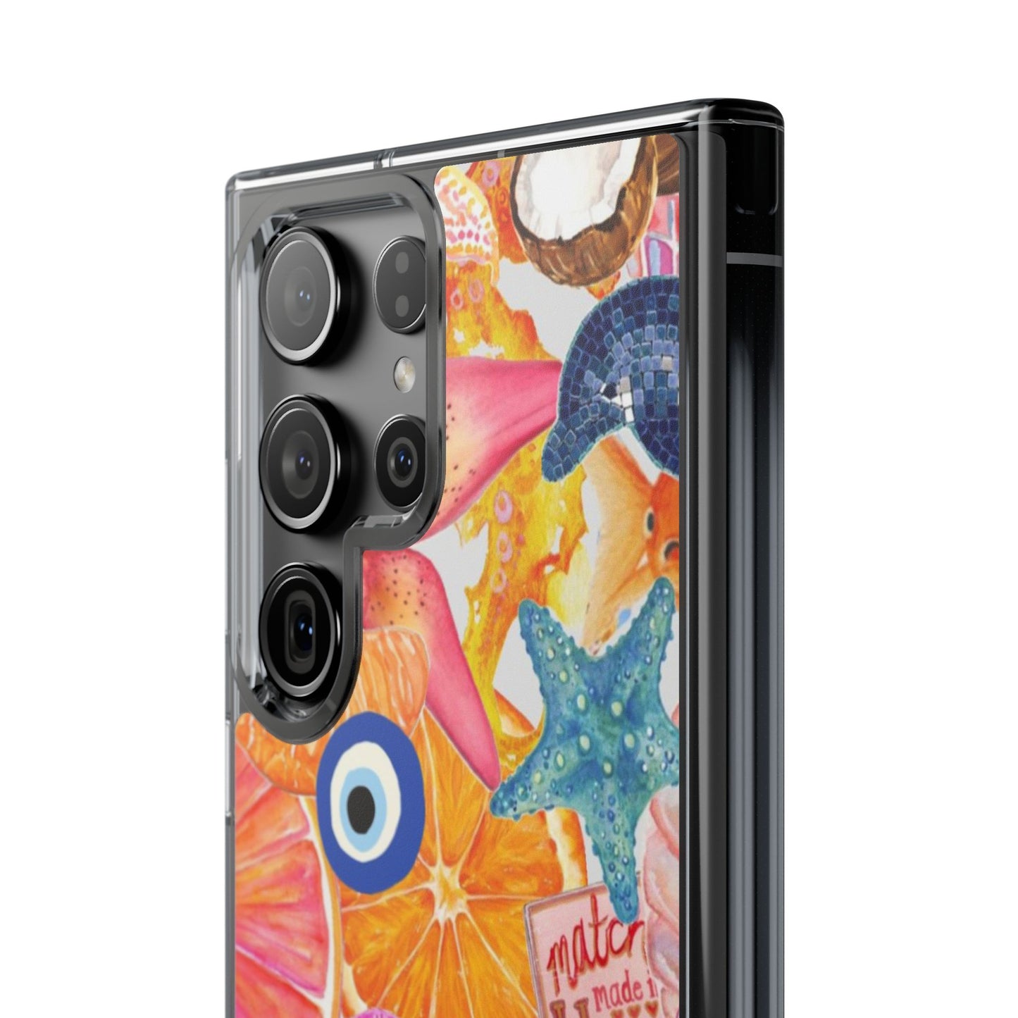 Clear Impact-Resistant Phone Case — Colorful Tropical Collage Design