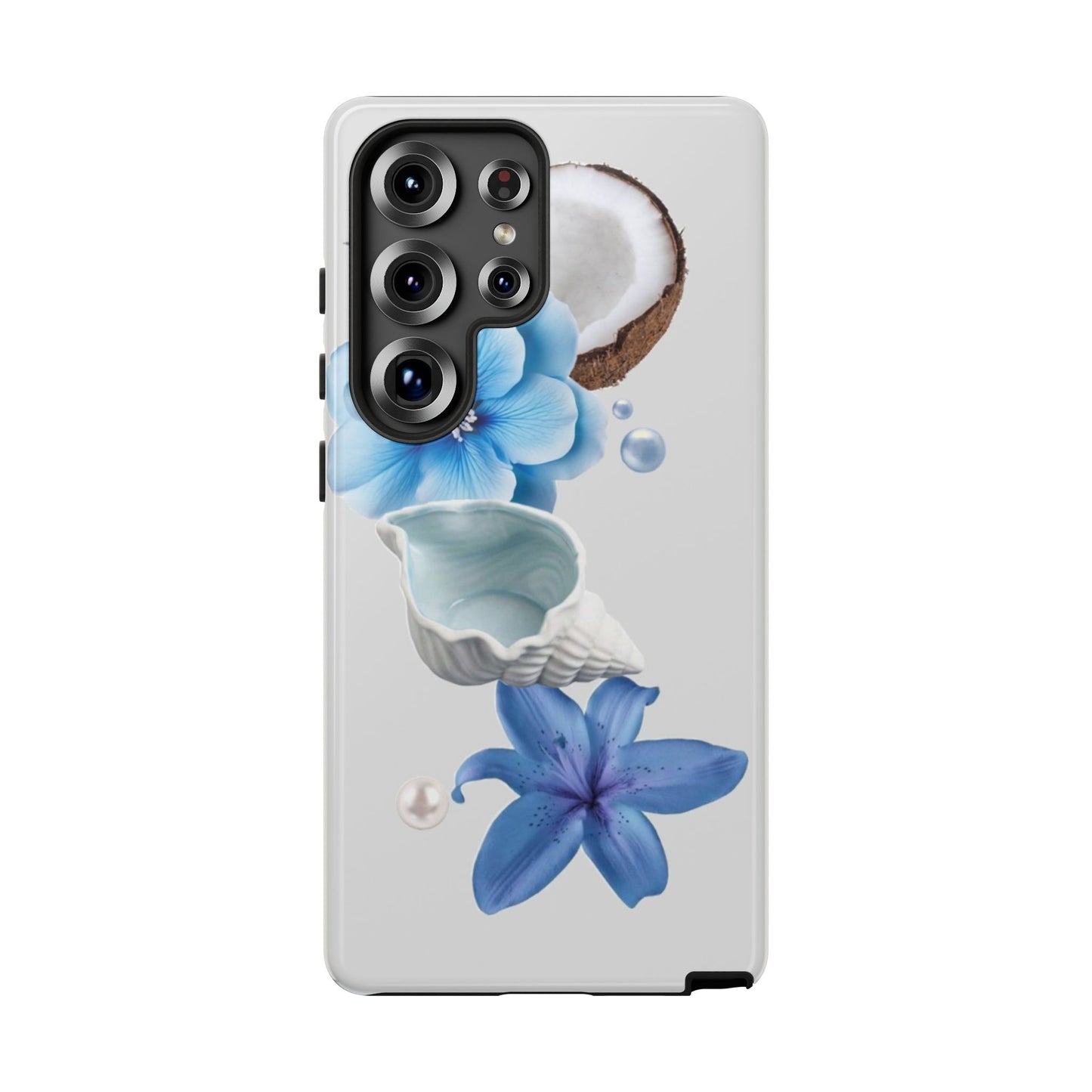 Tropical Blue Floral Phone Case — Coconut, Shell & Starfish Design