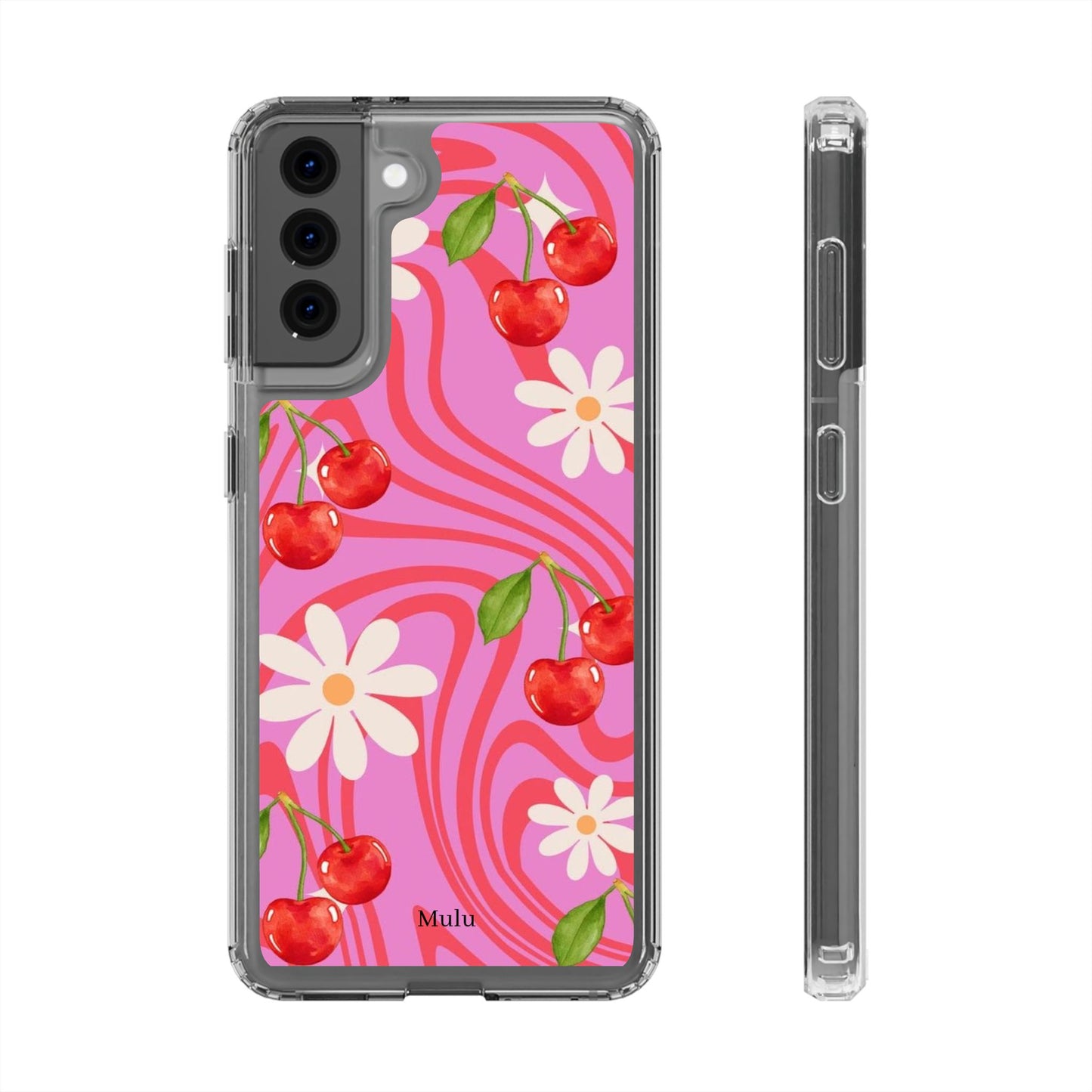 Clear Impact Phone Case — Retro Cherry & Daisy Floral Design