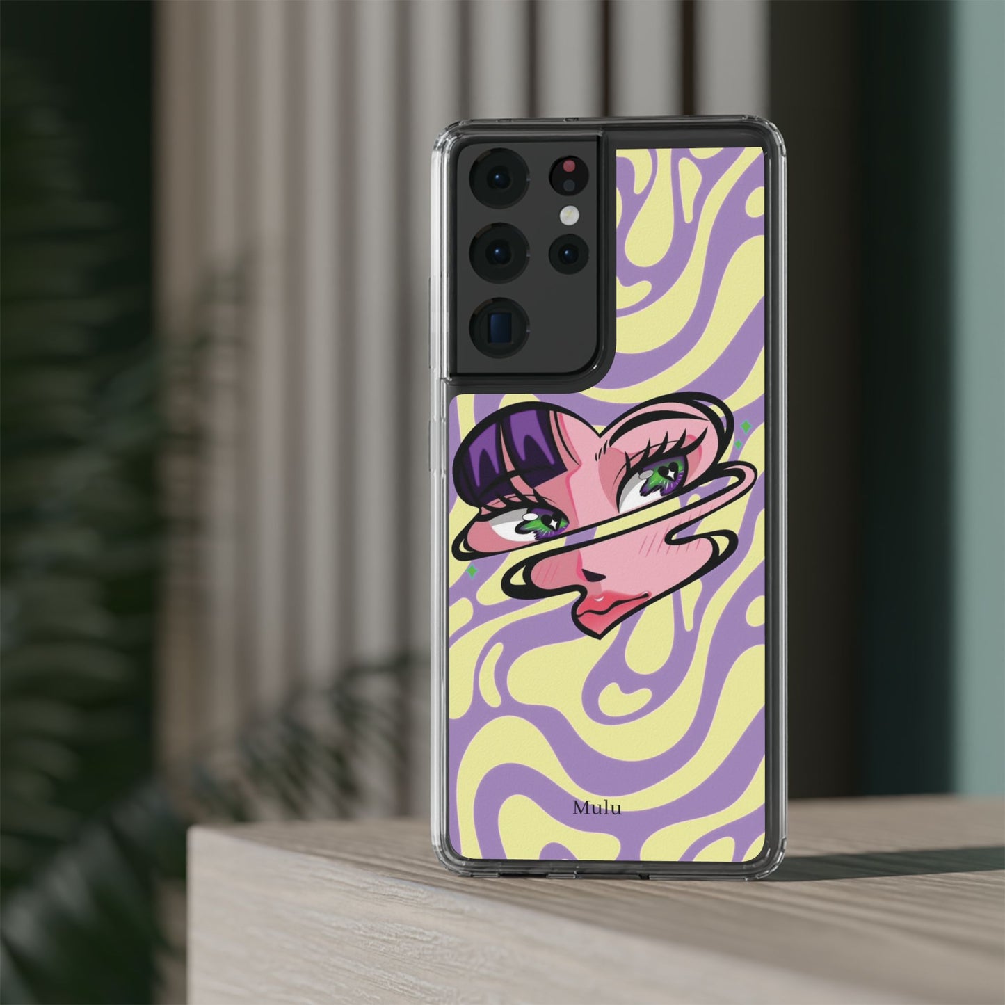 Clear Impact-Resistant Case — Retro Psychedelic Heart Face Design