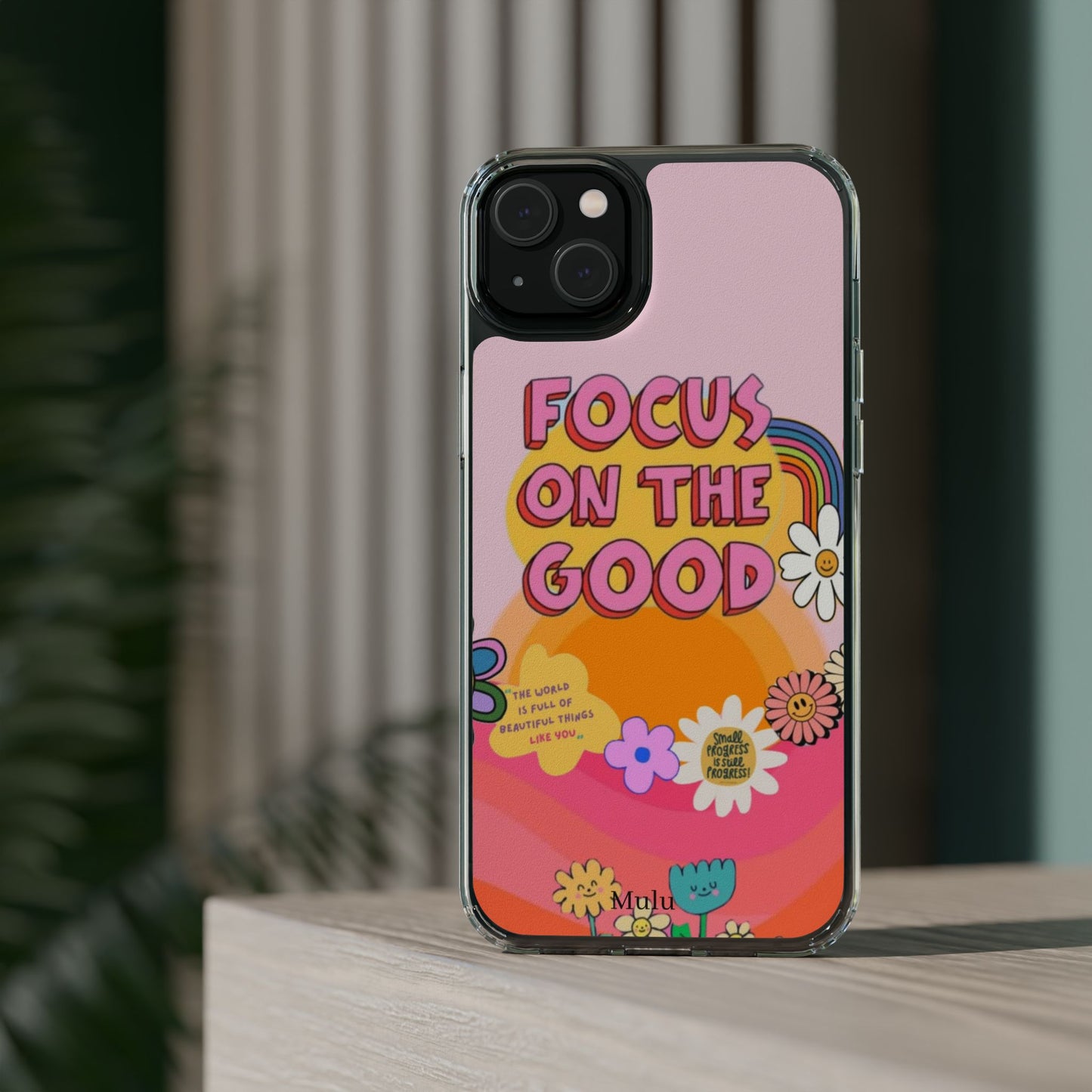 Clear Impact-Resistant Case — "Focus On The Good" Retro Floral Phone Cover