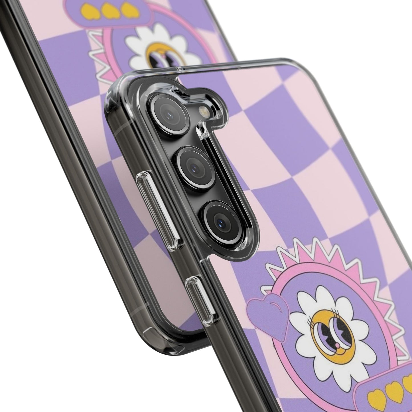 Clear Impact-Resistant Case — Cute Purple Checkerboard Dino with 'Mulu'