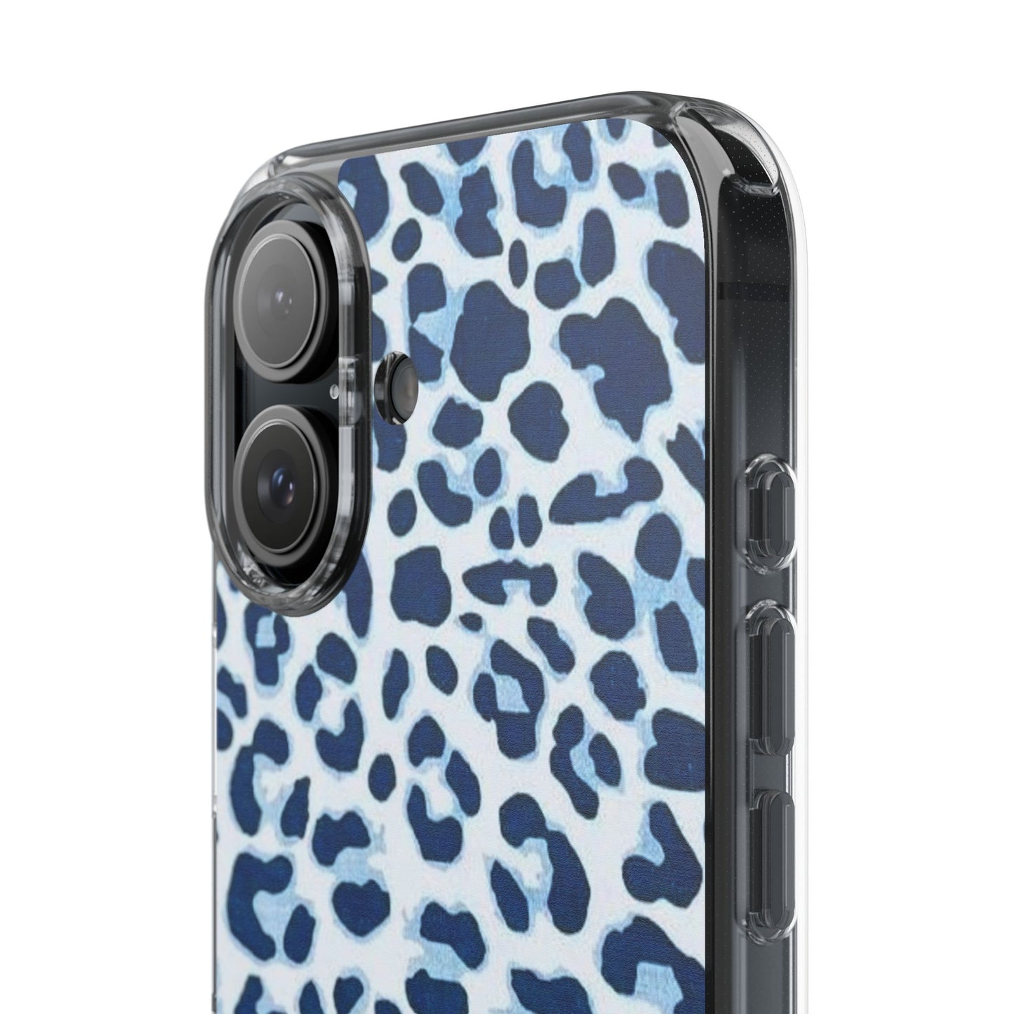 Clear Impact-Resistant Phone Case — Blue Watercolor Leopard Print