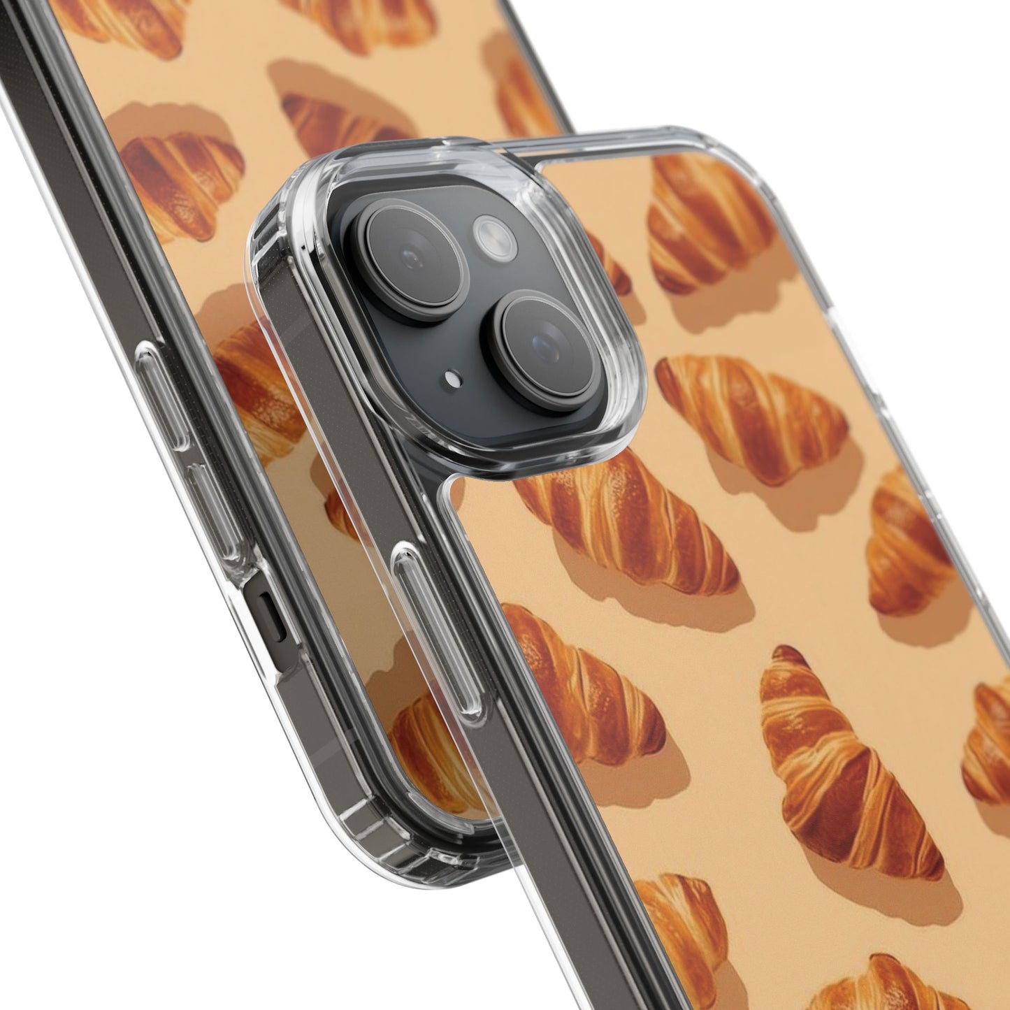 Croissant Pattern Clear Phone Case — Bakery-themed Transparent iPhone Cover