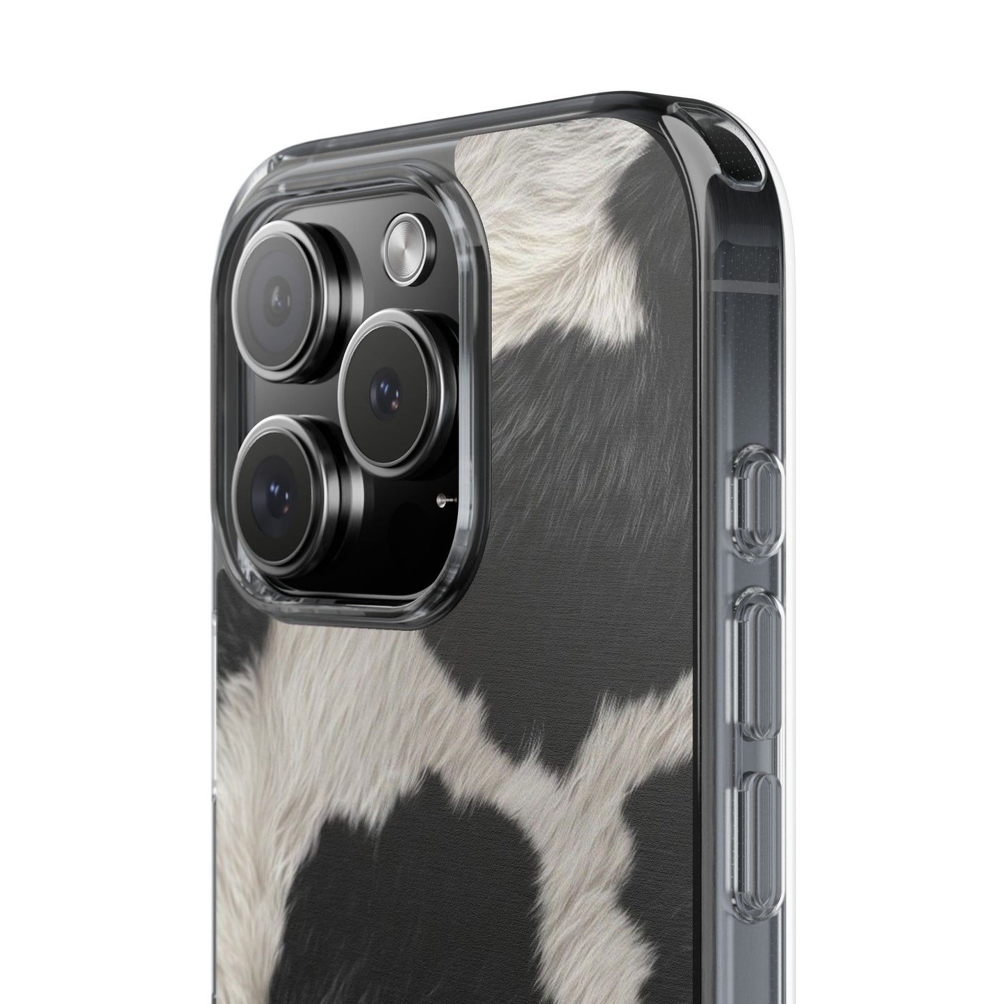 Cow Print Clear Impact Phone Case — Faux Fur Black & White Protection