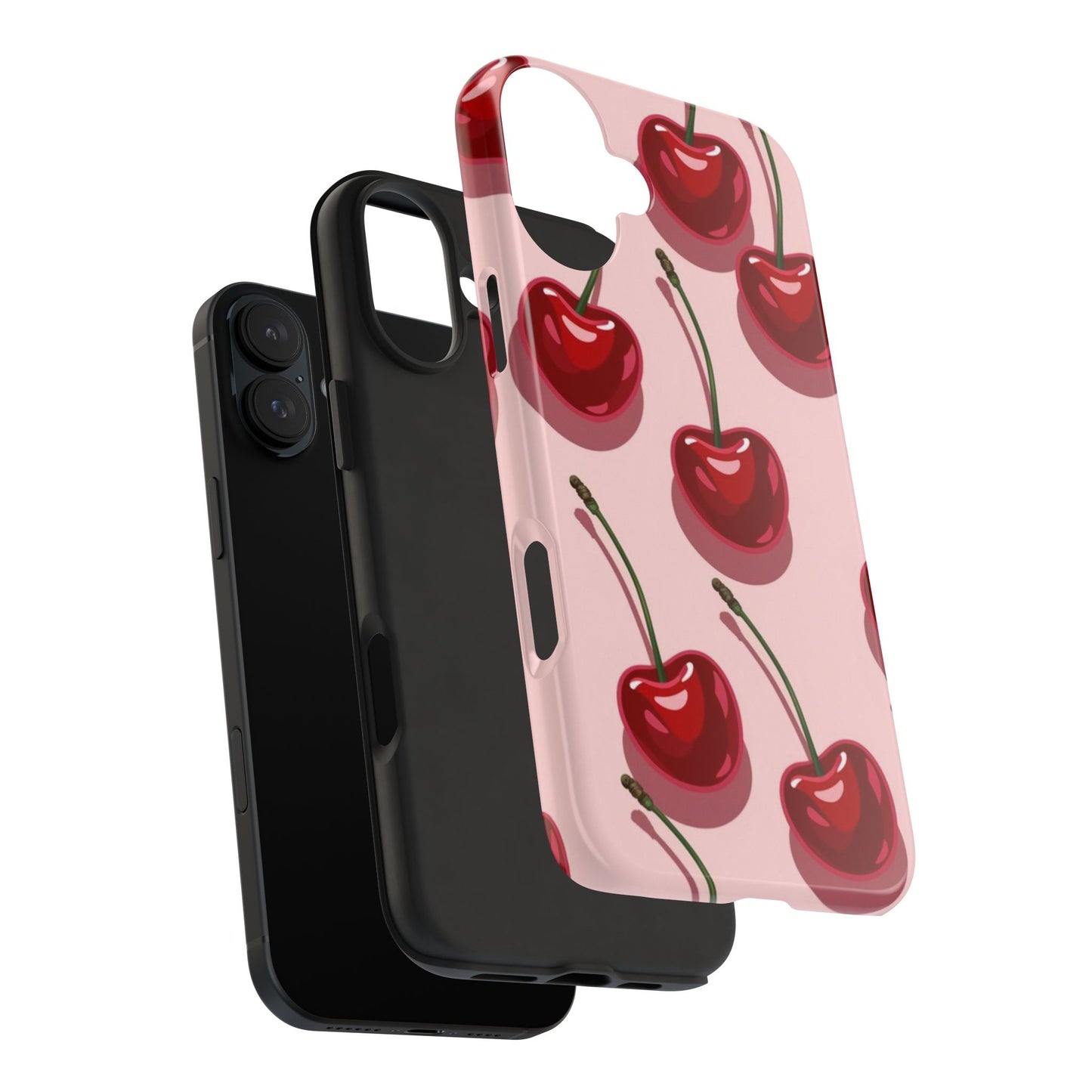 Cherry Pattern Tough Phone Case — Retro Pink Cherry Print Protective Phone Case
