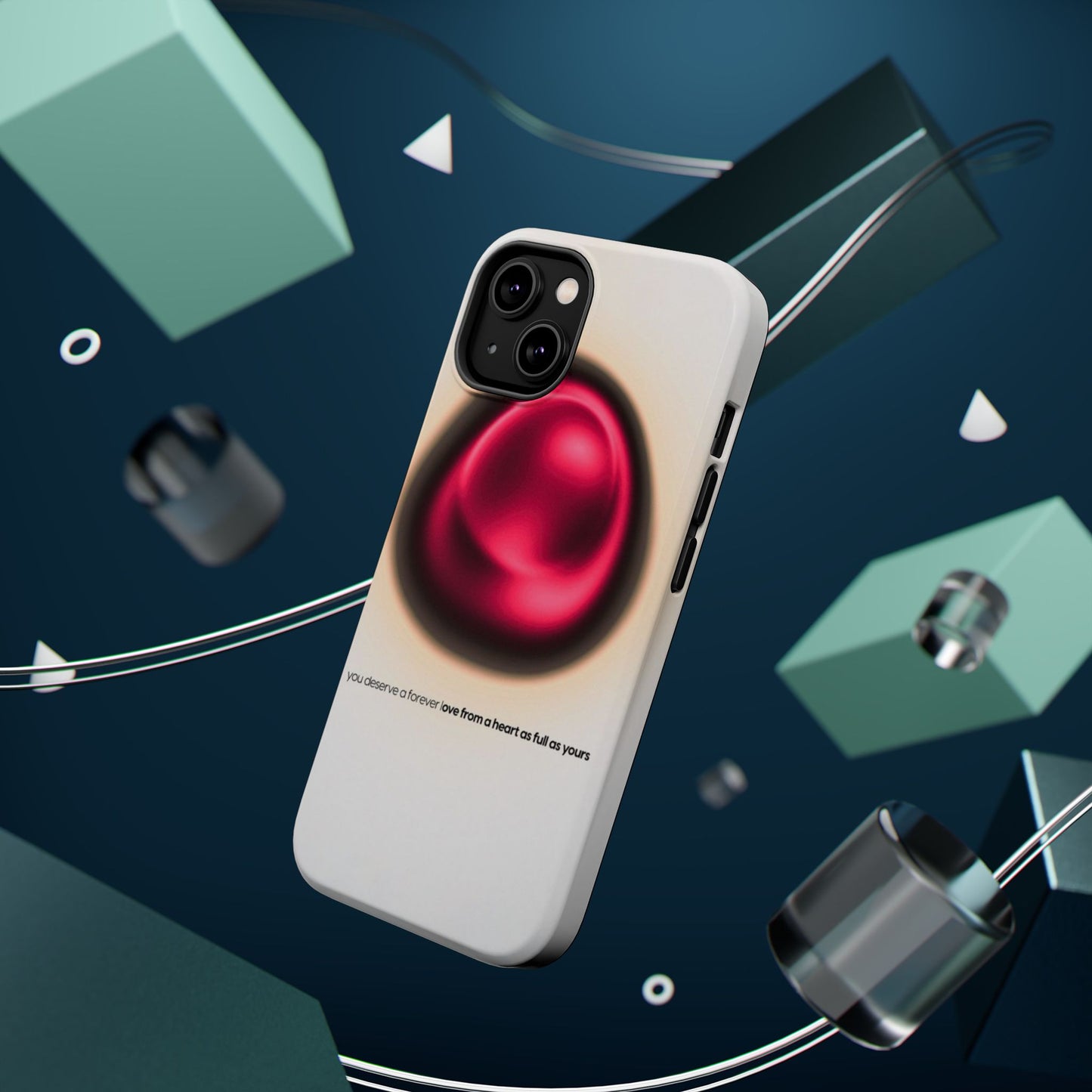 Protective Phone Case — Red Pearl Heart Design with 'You deserve a forever love' Text
