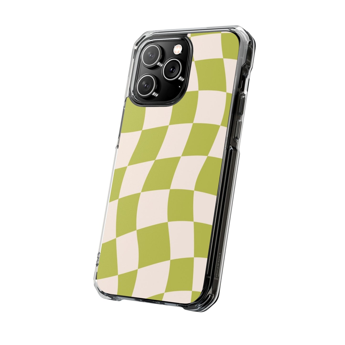 Clear Magnetic Phone Case — Olive Retro Check Pattern